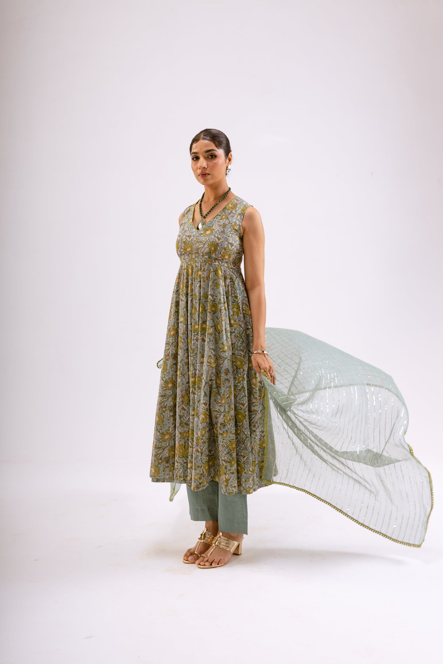 Moss Green Jaal - Sleeveless