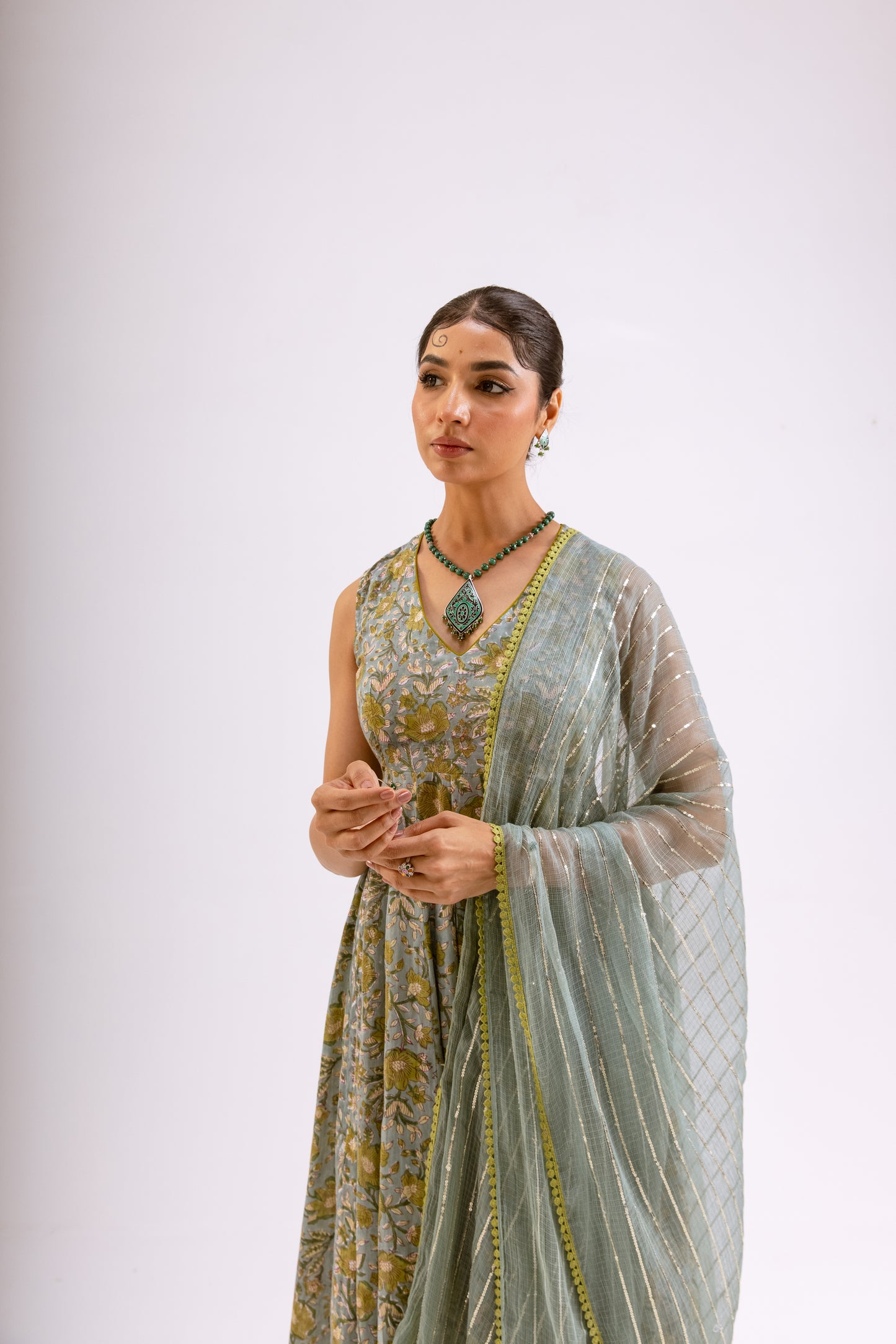 Moss Green Jaal - Sleeveless