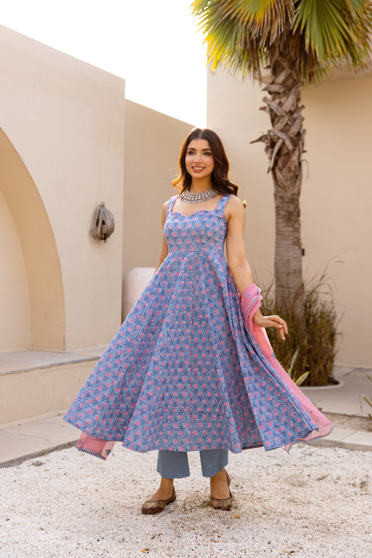 Azure Blue & Pink  (Sleeveless)