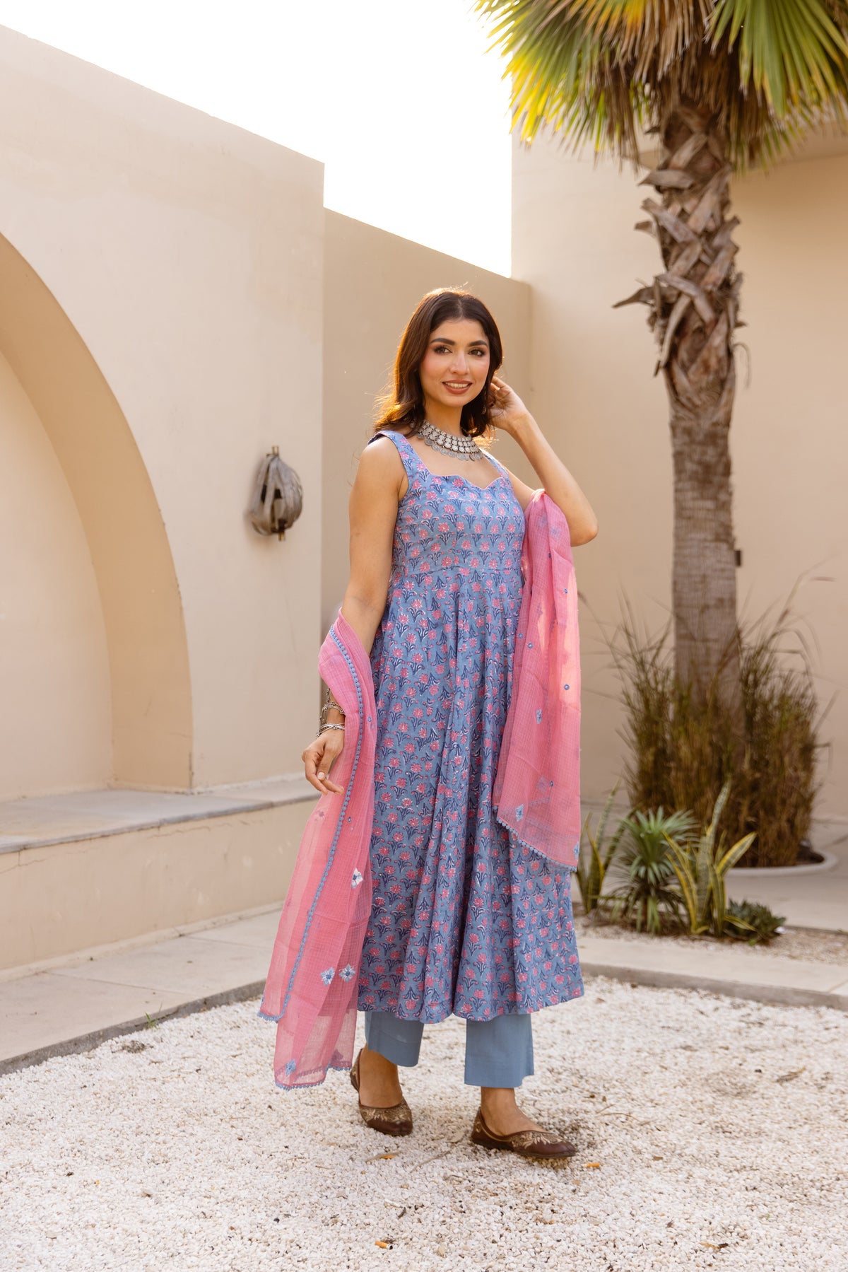 Azure Blue & Pink  (Sleeveless)