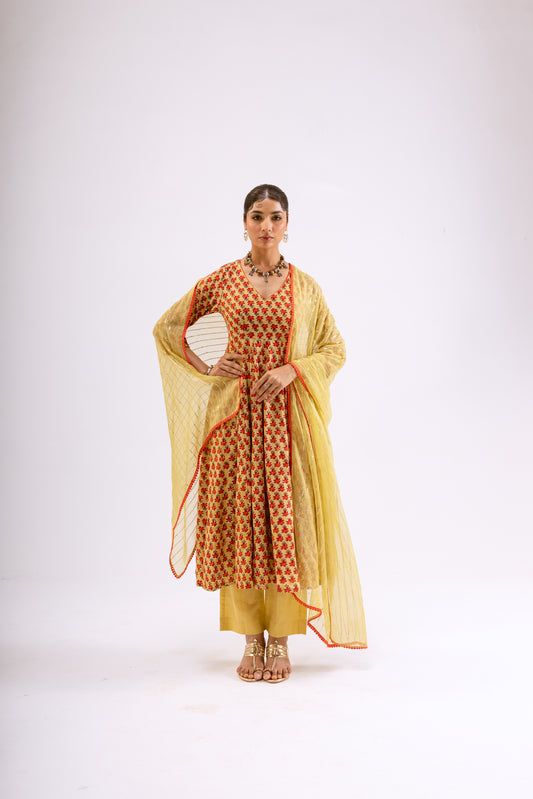 Zari Gold Butti - Sleeved