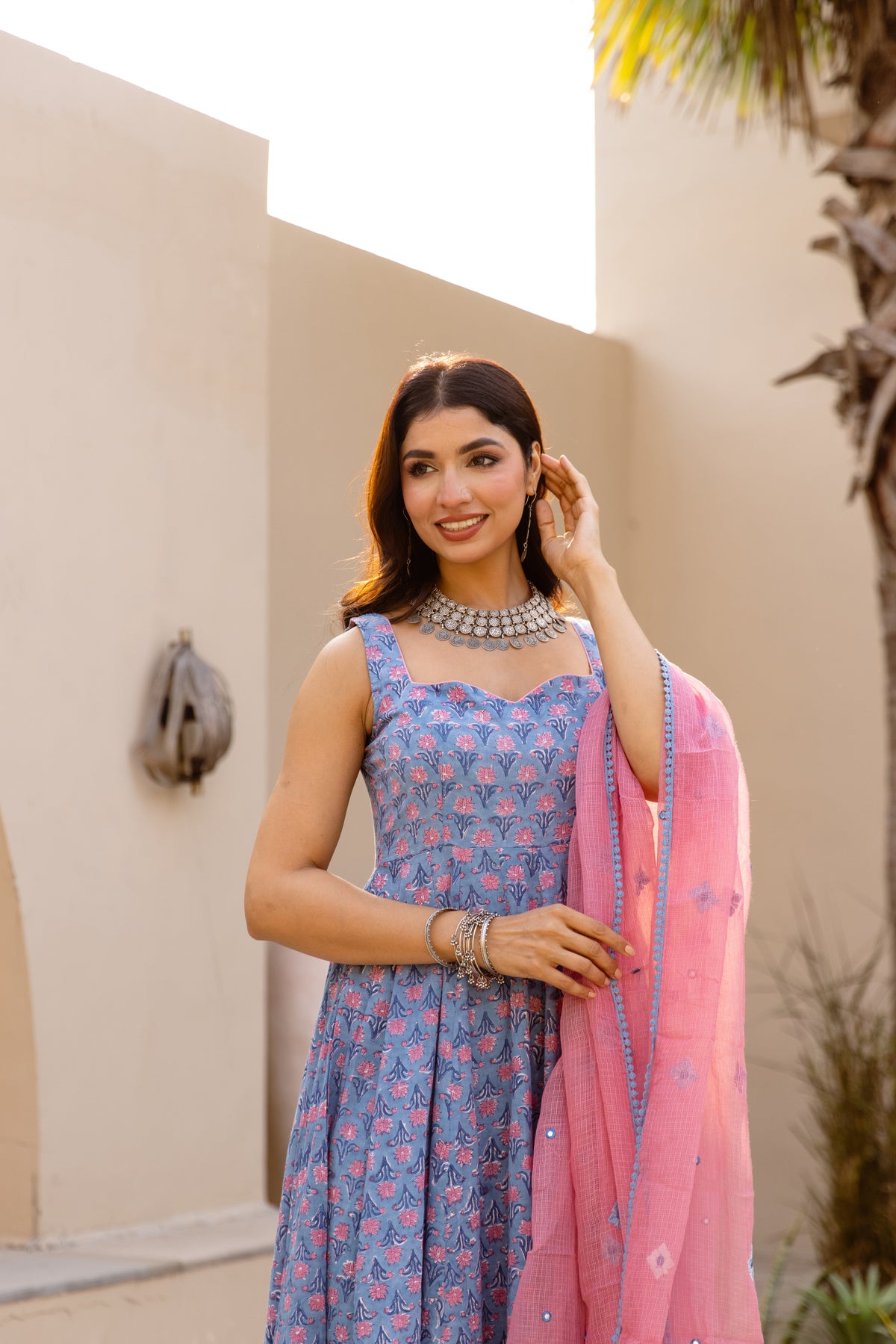 Azure Blue & Pink  (Sleeveless)