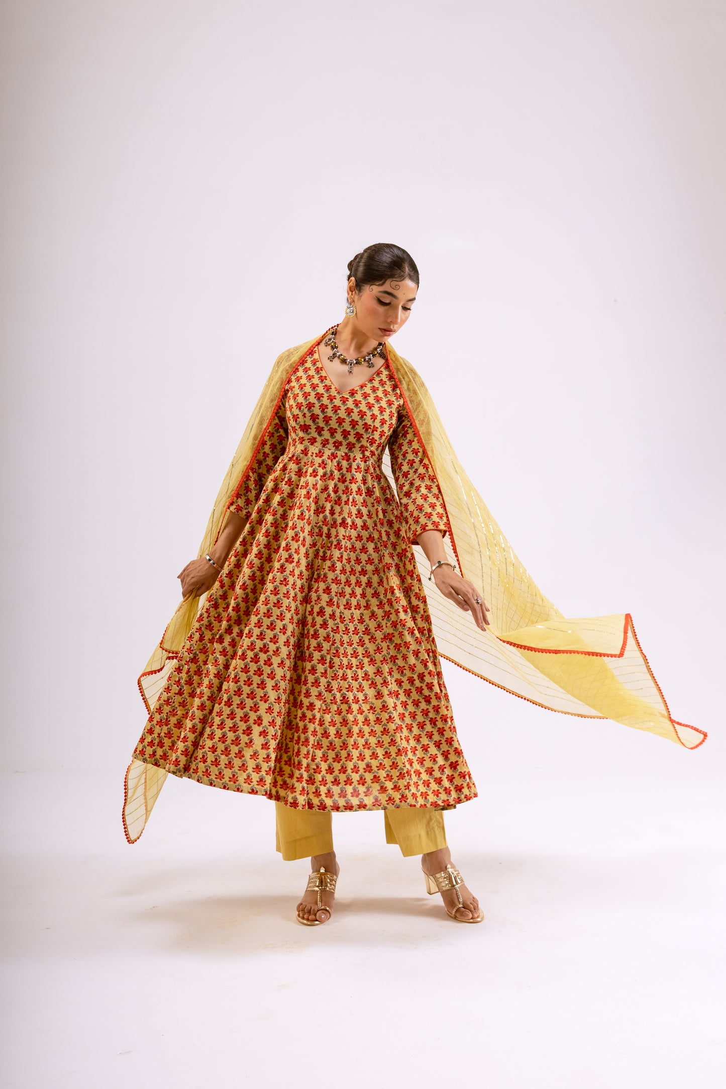 Zari Gold Butti - Sleeved