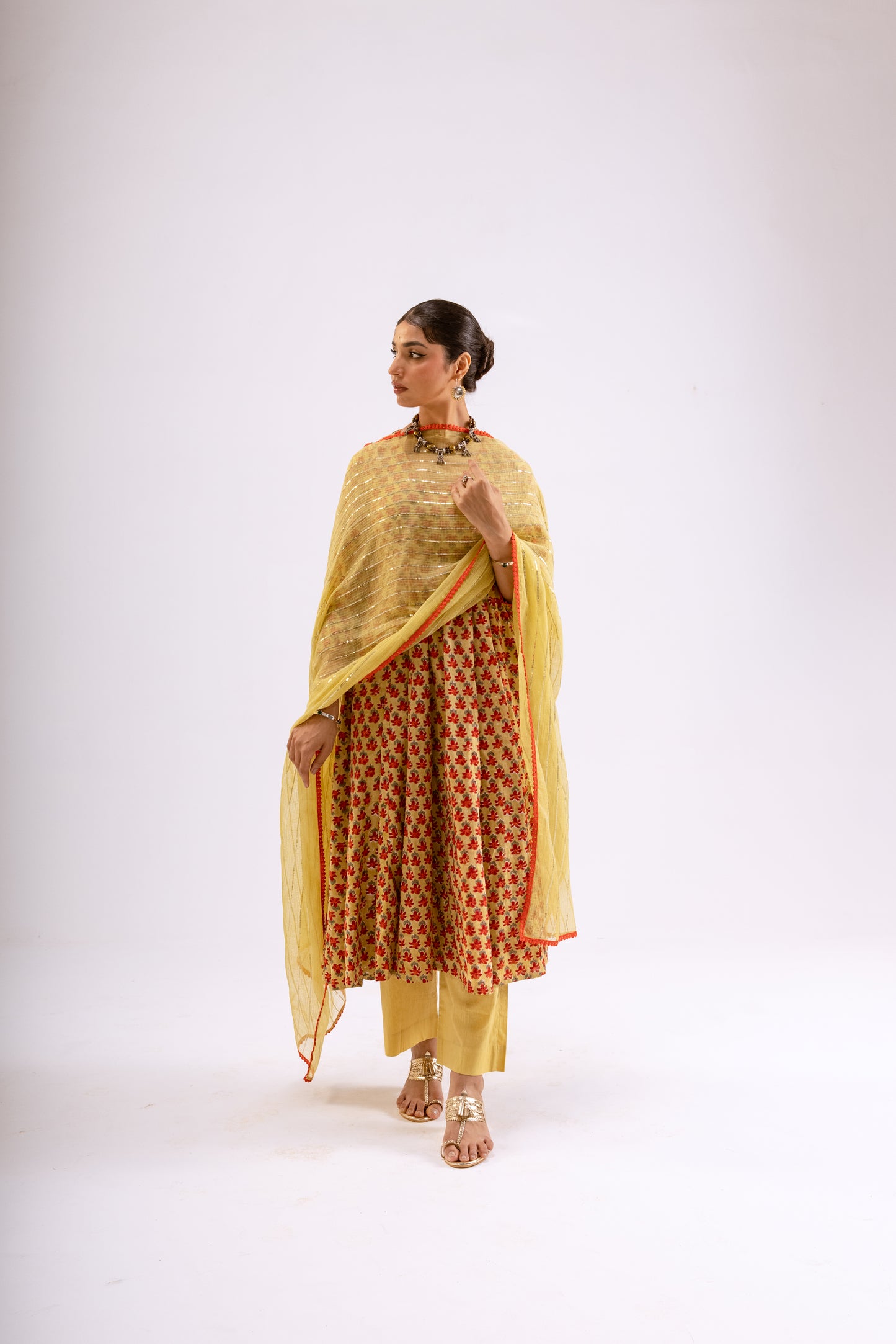 Zari Gold Butti - Sleeved
