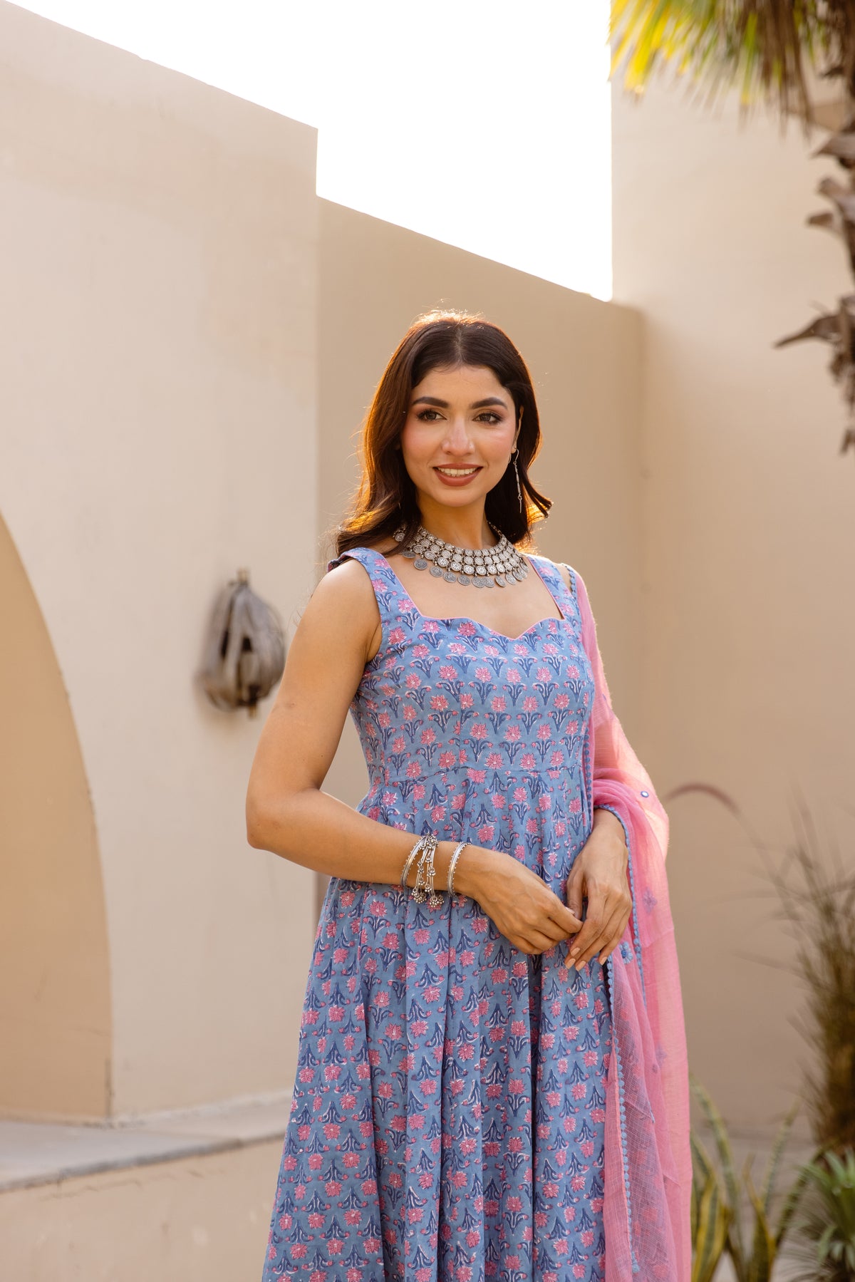 Azure Blue & Pink  (Sleeveless)