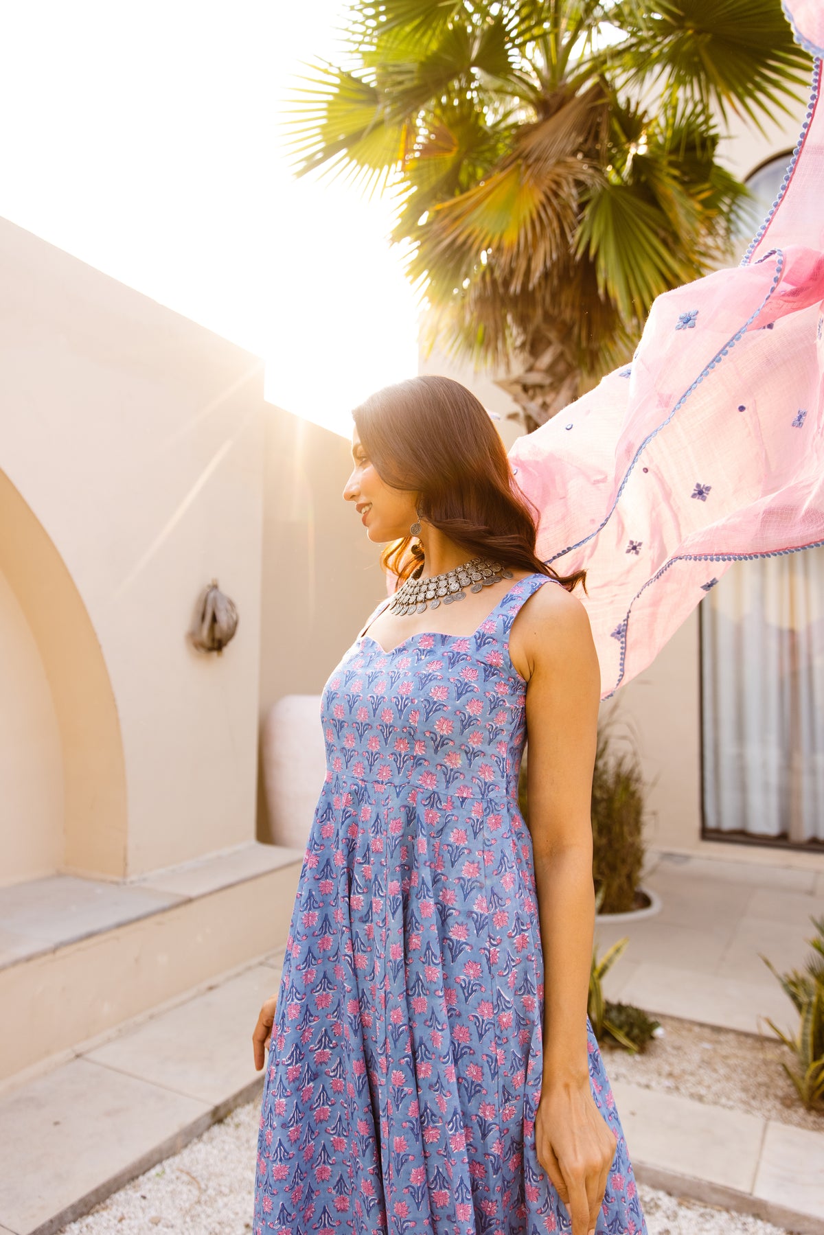 Azure Blue & Pink  (Sleeveless)