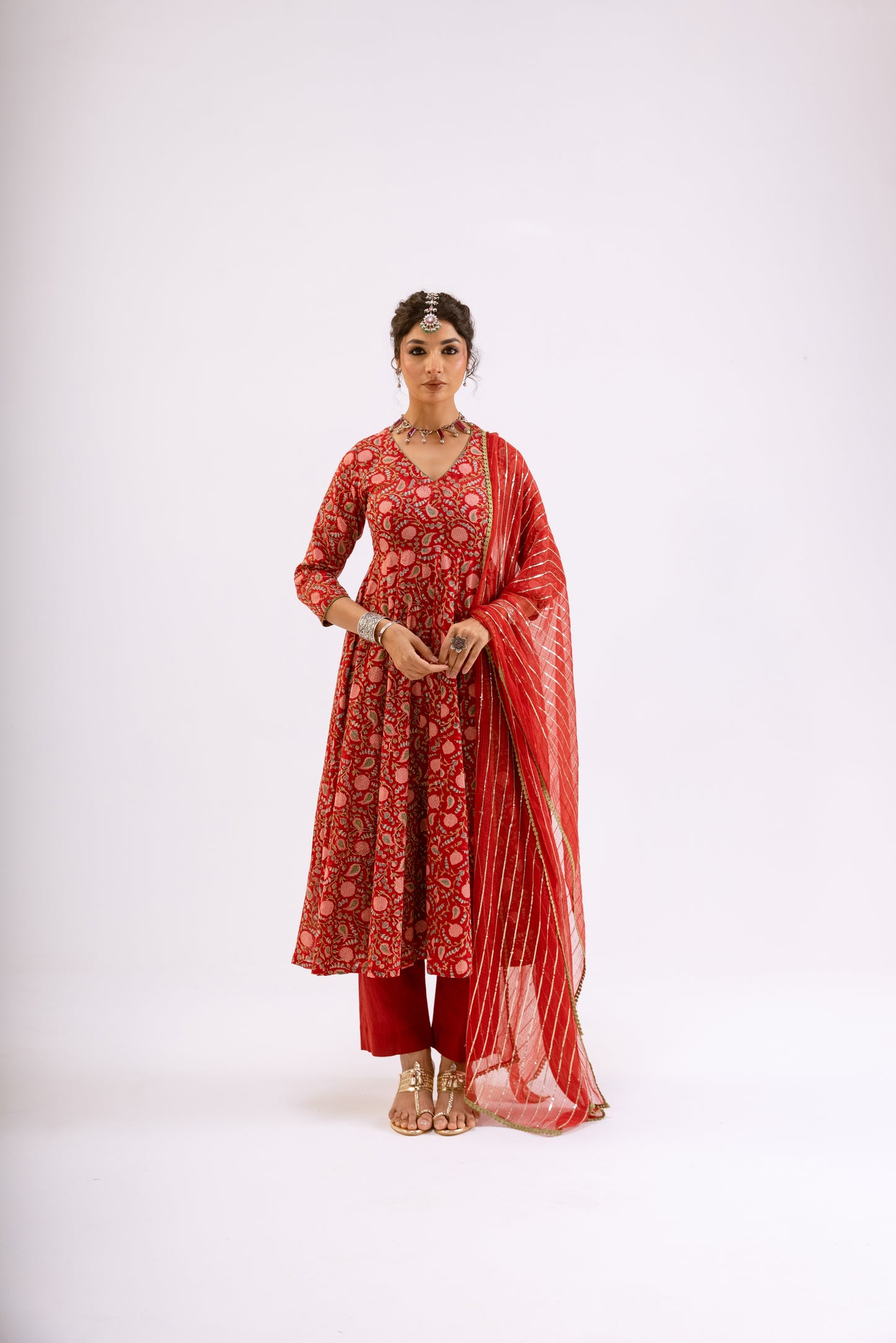 Sindoor Red Jaal - Sleeved