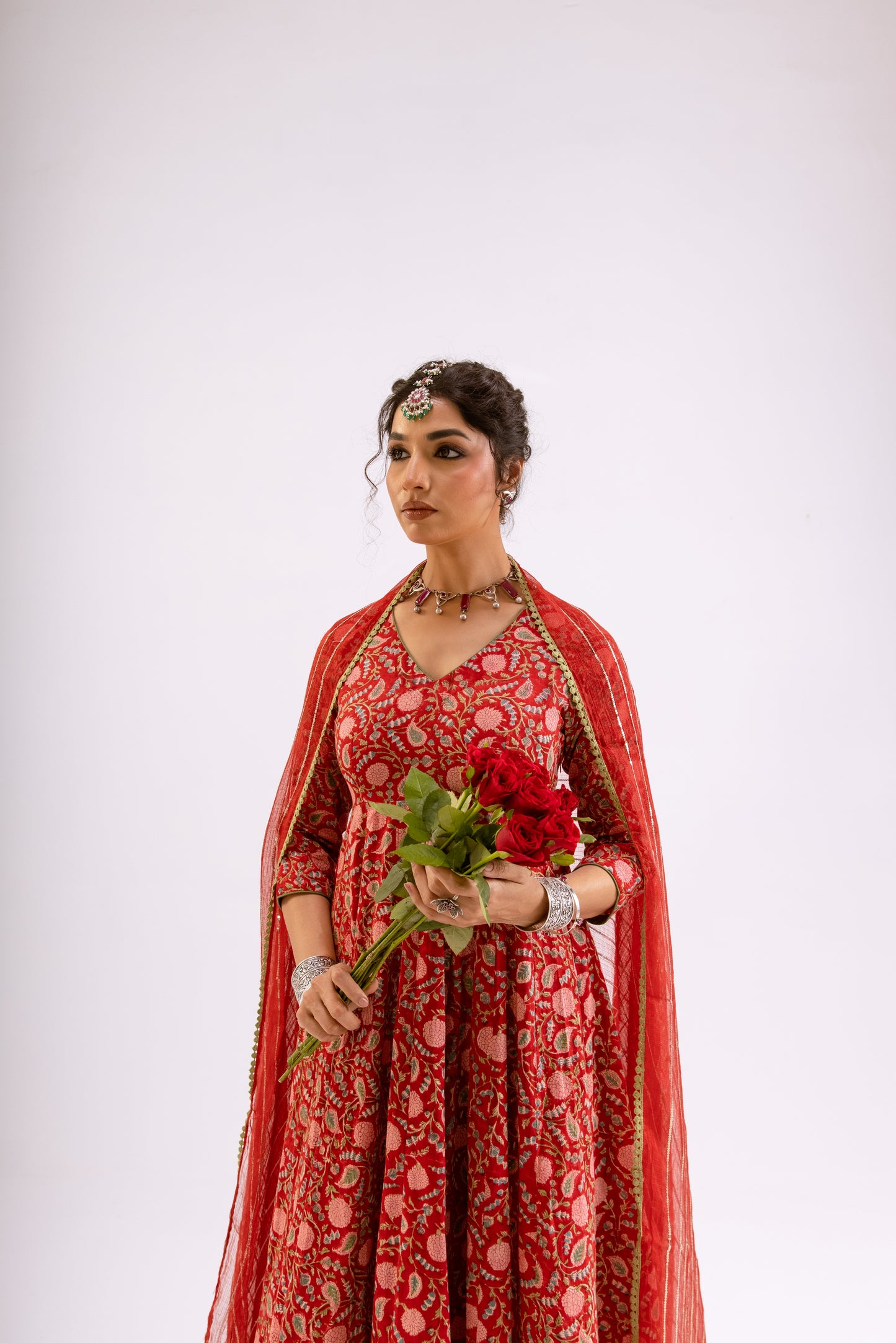 Sindoor Red Jaal - Sleeved