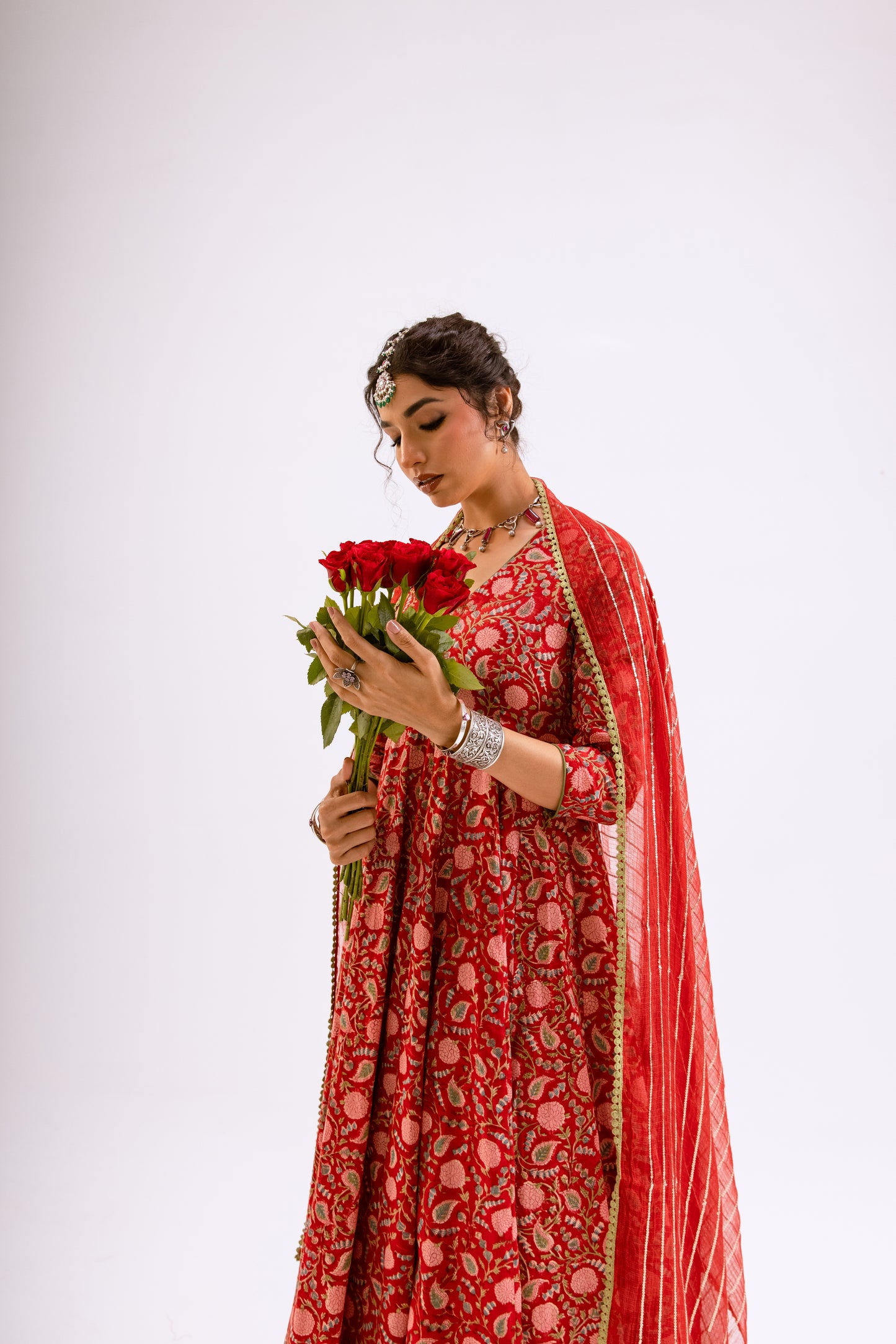 Sindoor Red Jaal - Sleeved