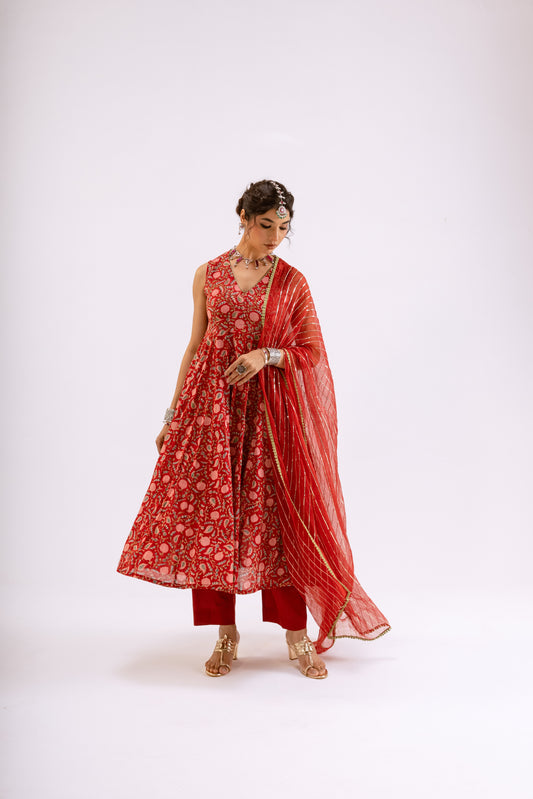 Sindoor Red Jaal - Sleeveless