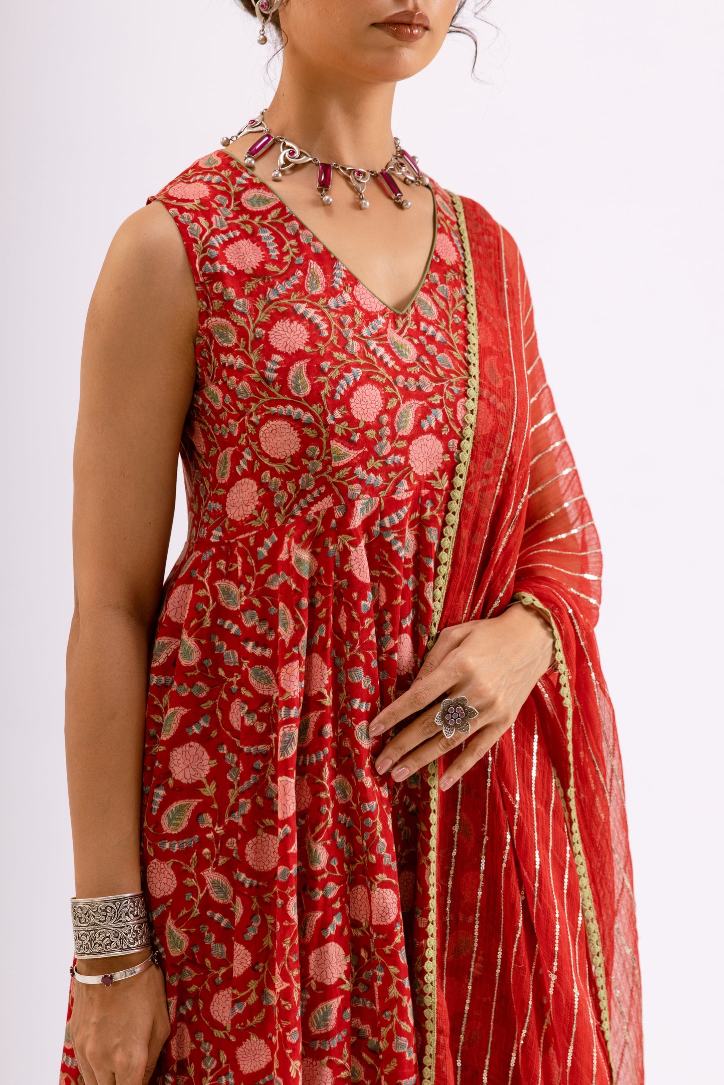Sindoor Red Jaal - Sleeveless