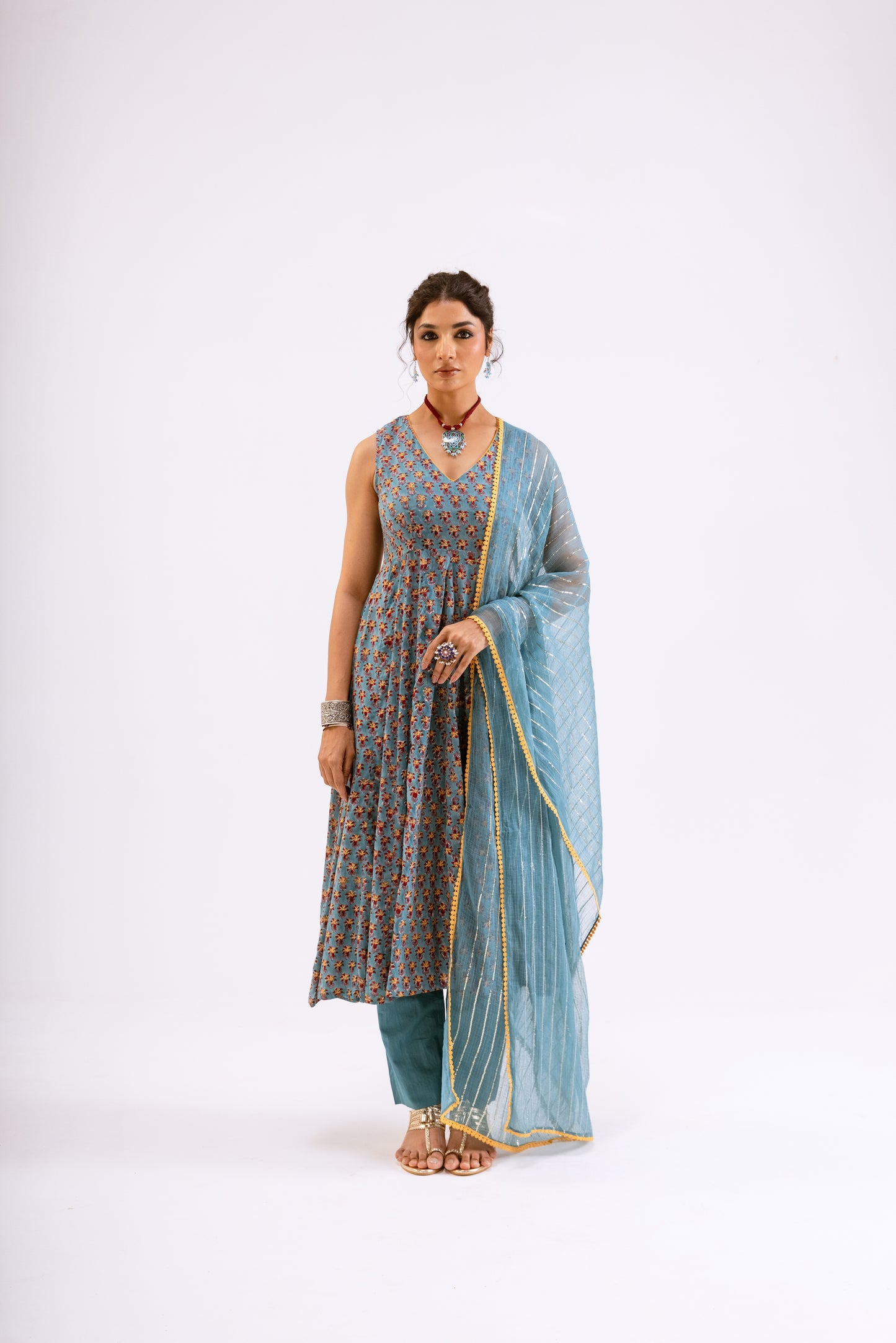 Teal Blue Butti - Sleeveless