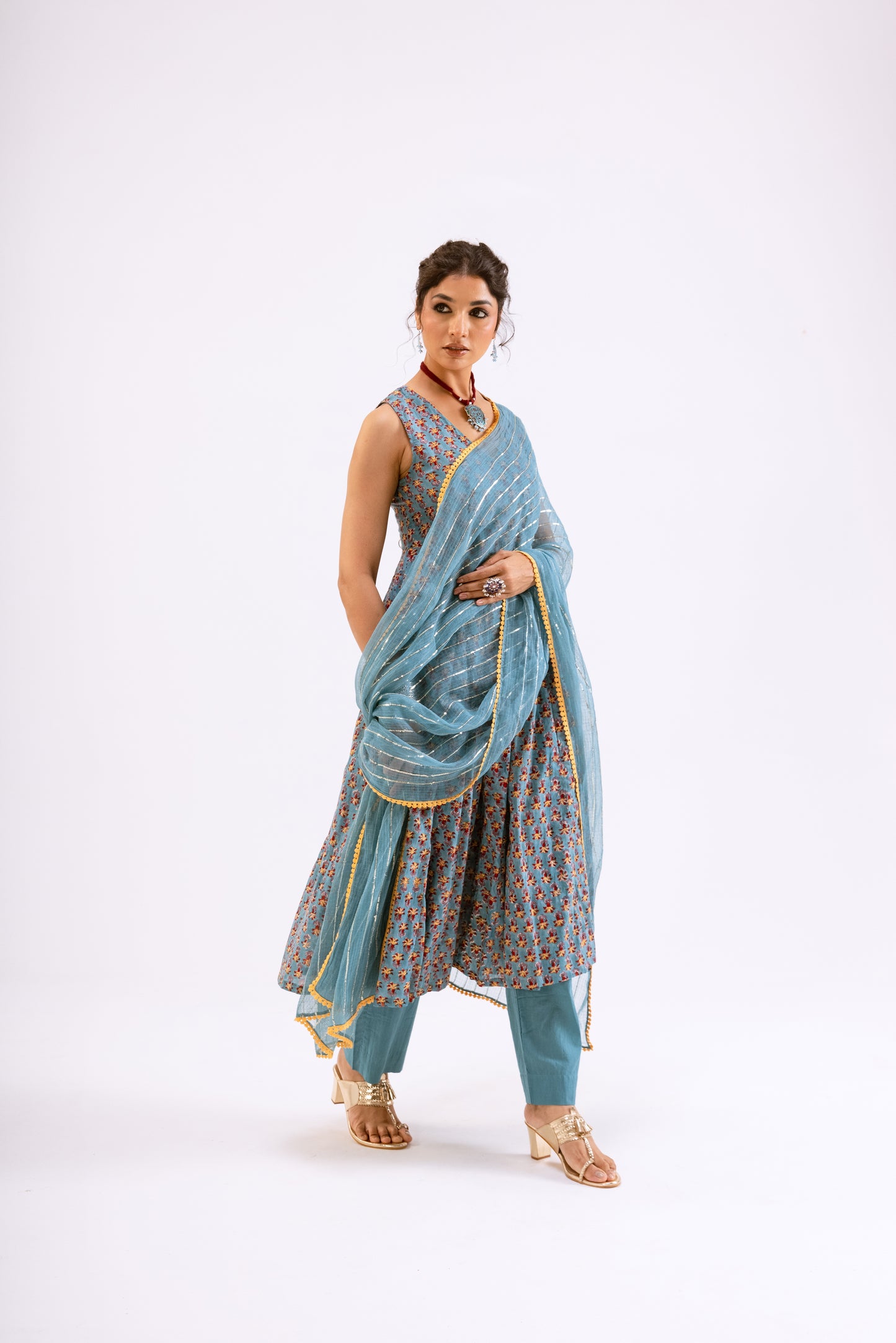Teal Blue Butti - Sleeveless