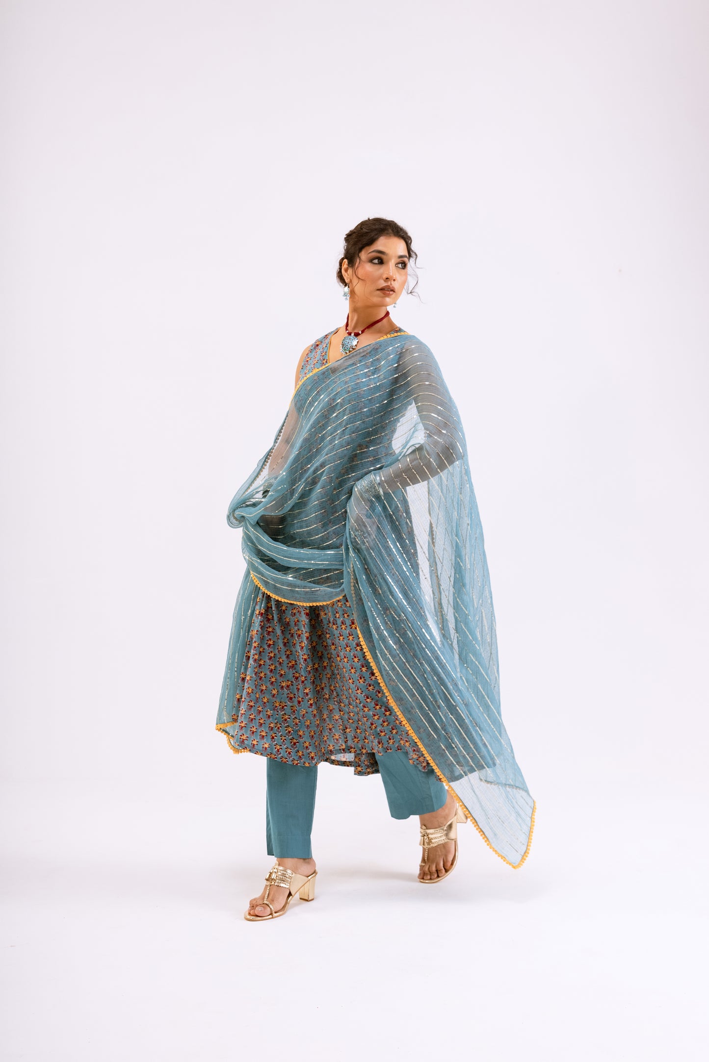Teal Blue Butti - Sleeveless