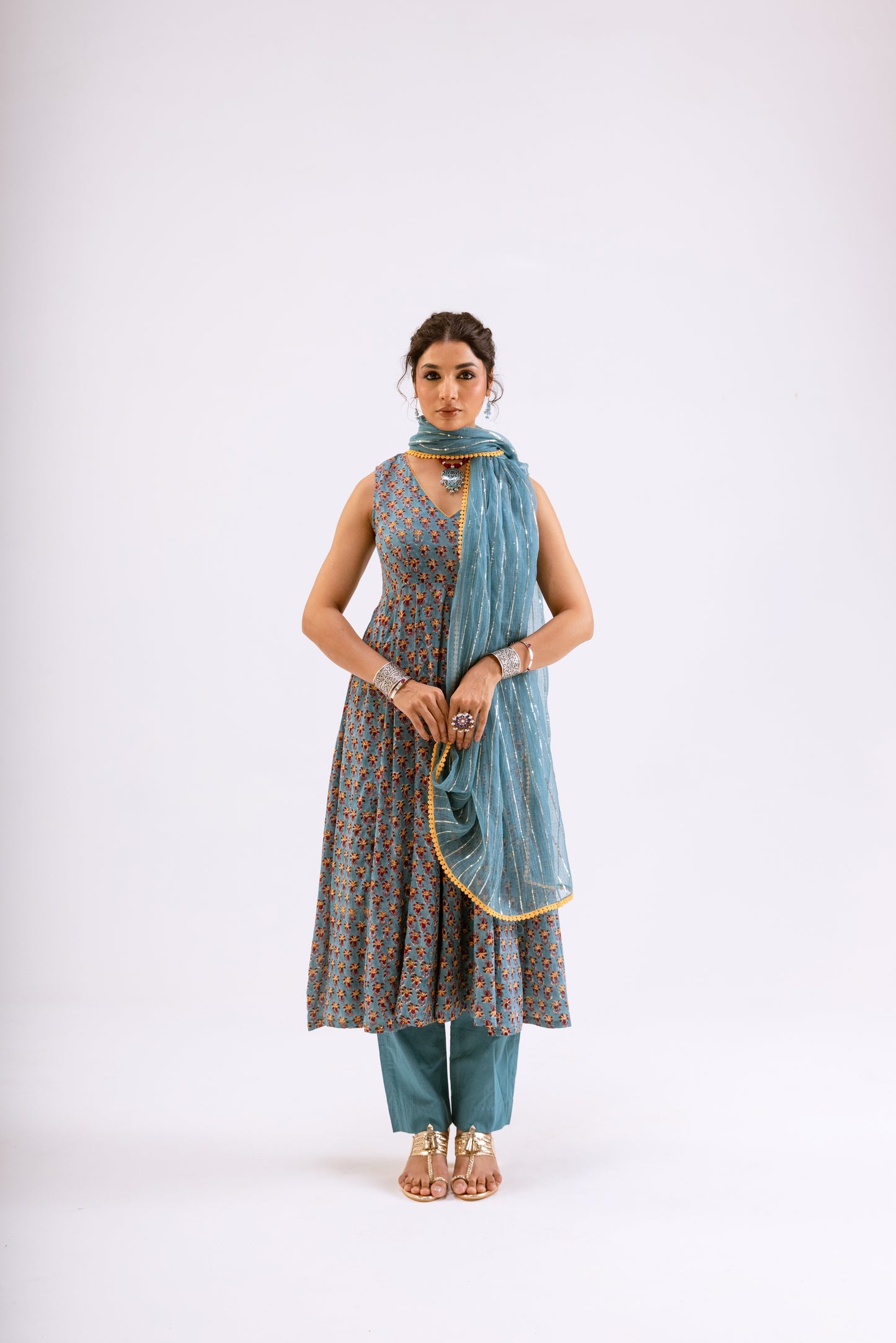 Teal Blue Butti - Sleeveless