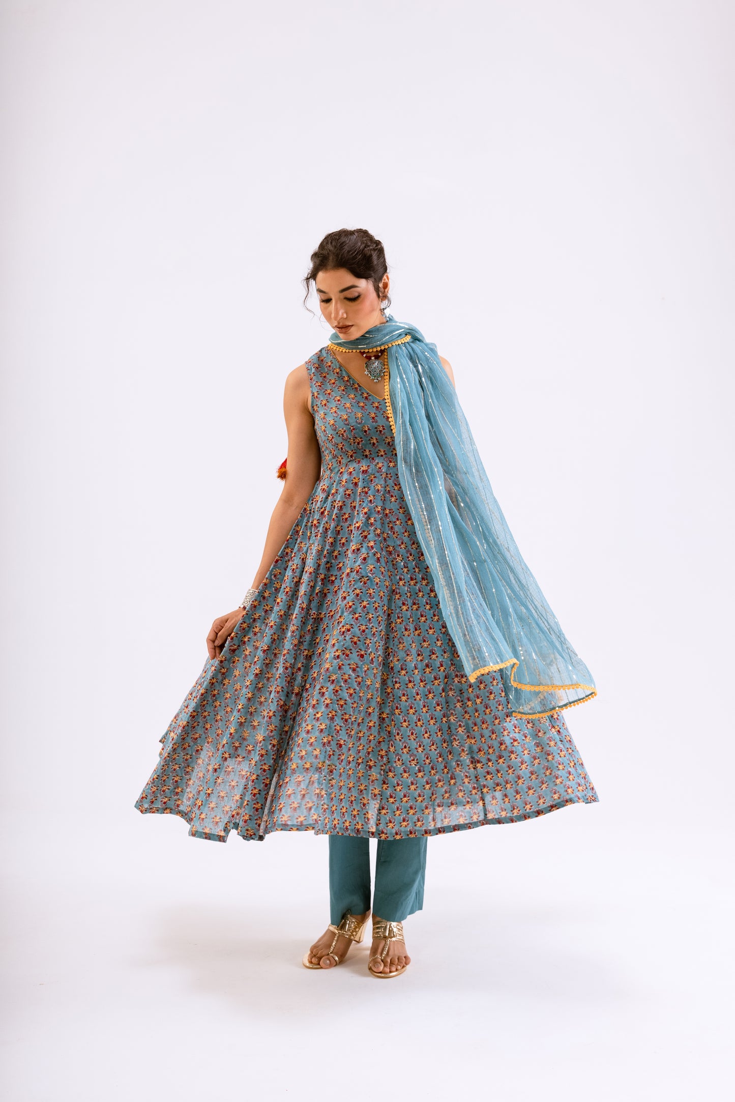 Teal Blue Butti - Sleeveless