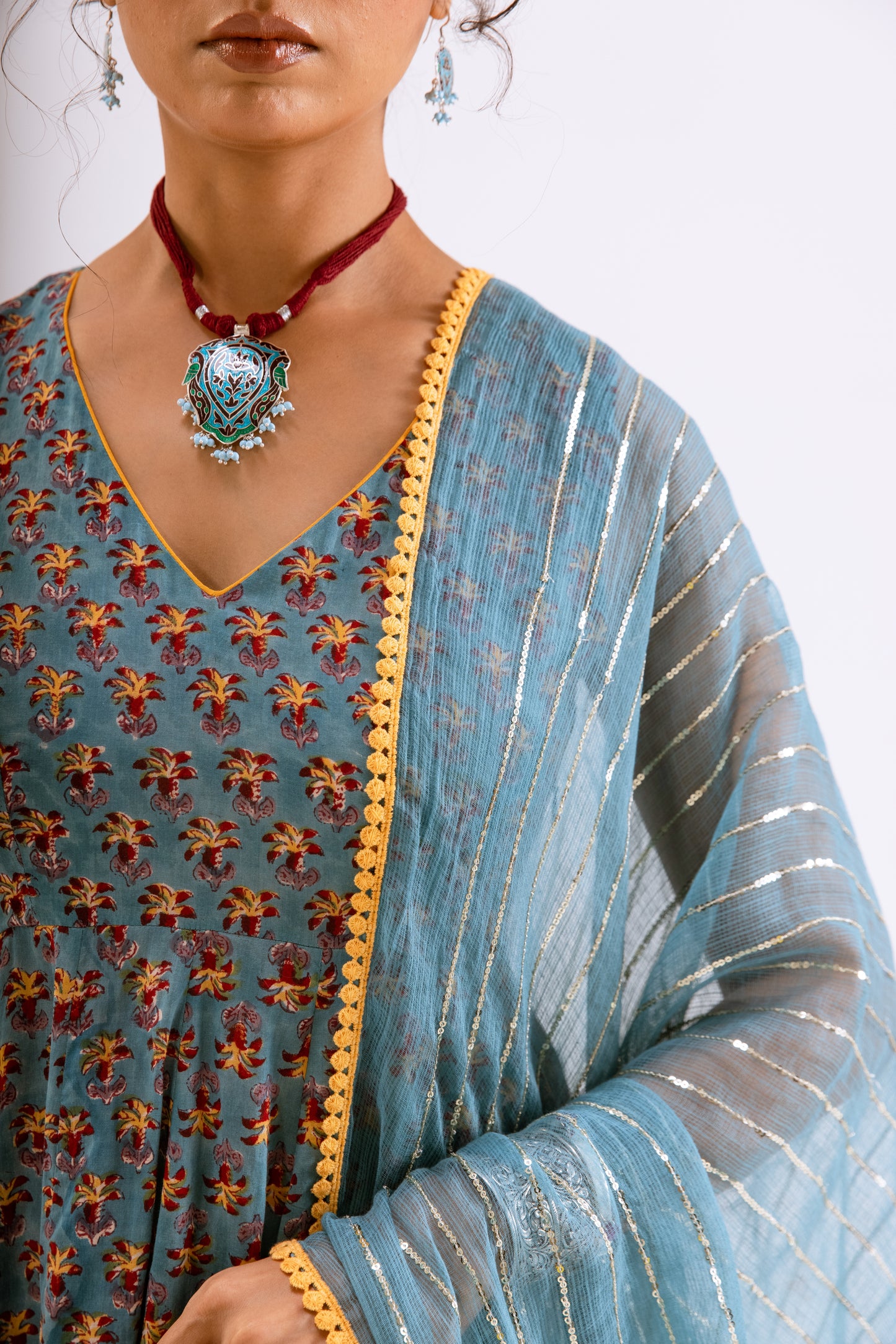 Teal Blue Butti - Sleeveless