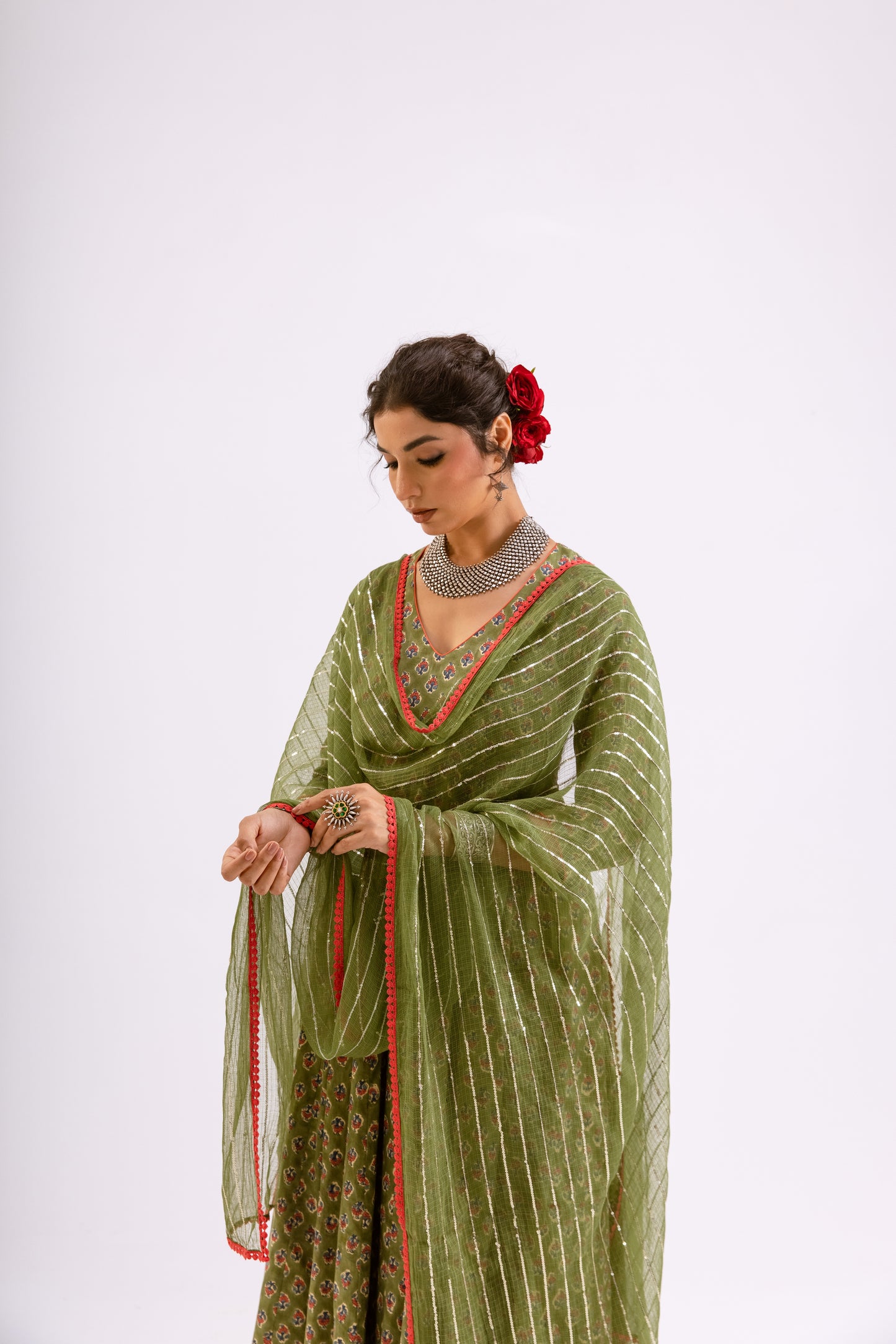 Mehndi Green Butti - Sleeved
