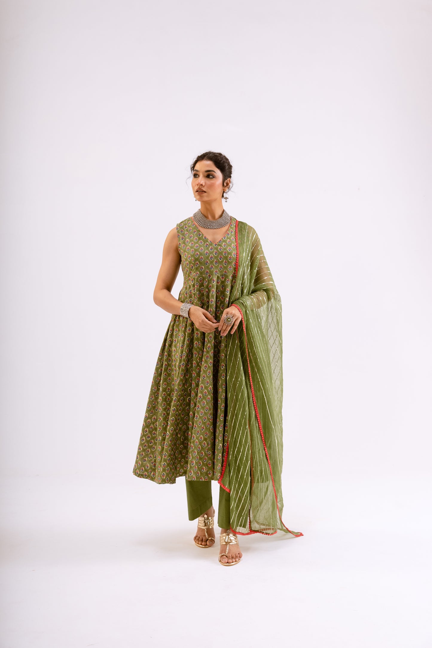 Mehndi Green Butti - Sleeveless