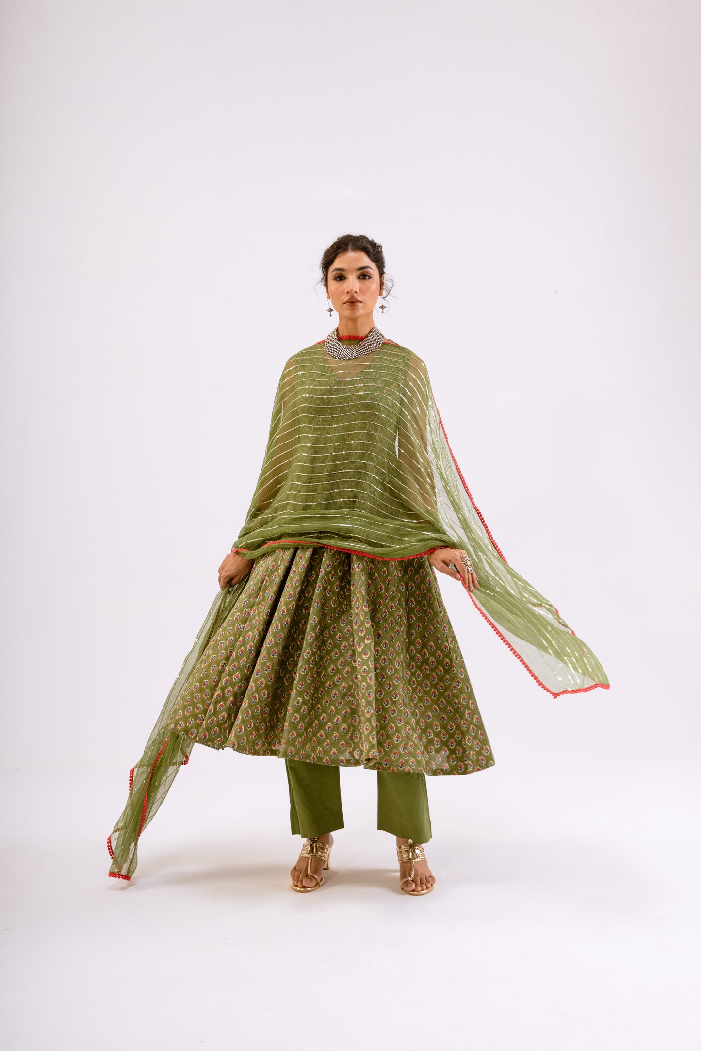Mehndi Green Butti - Sleeveless