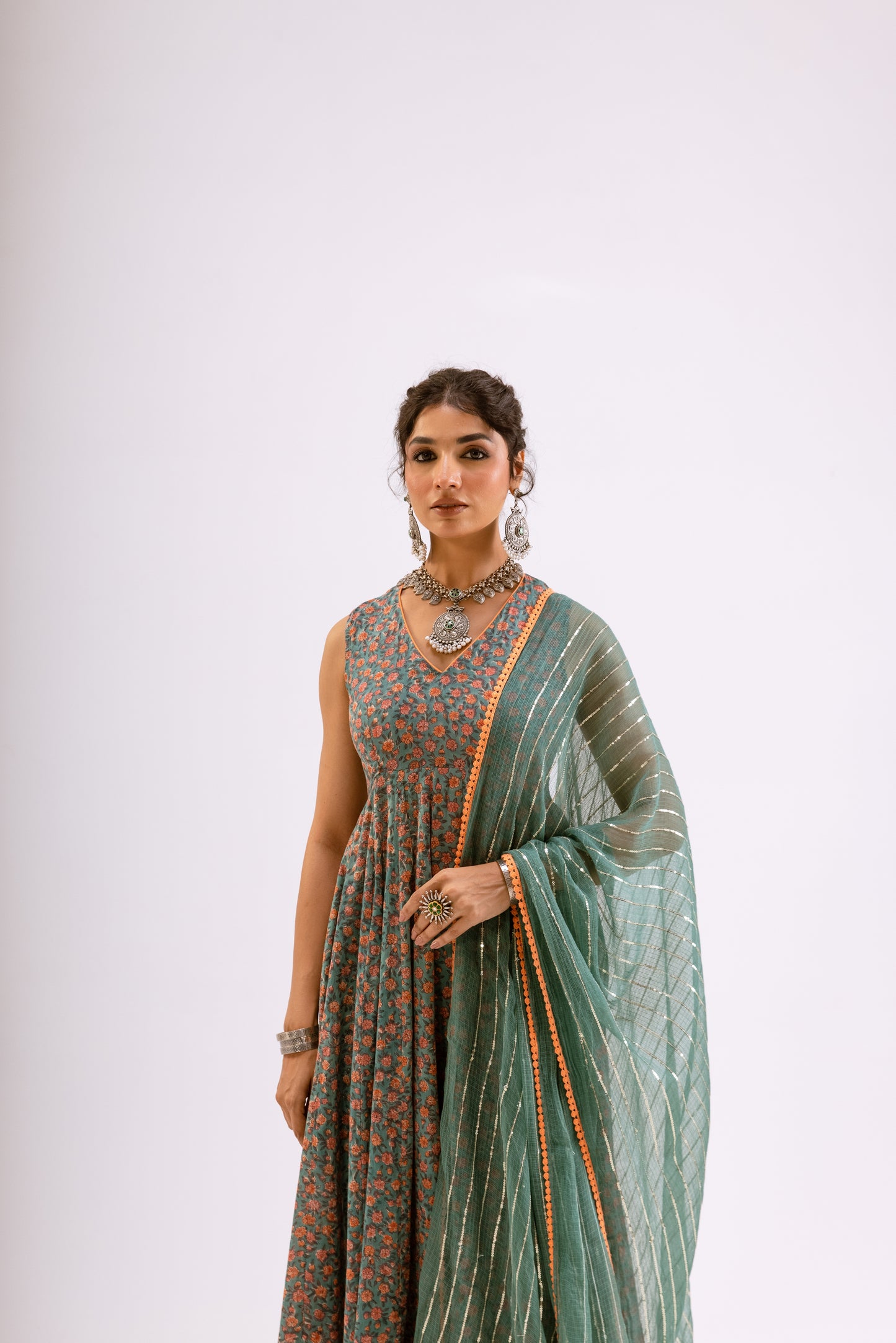 Sea Green Jaal - Sleeveless