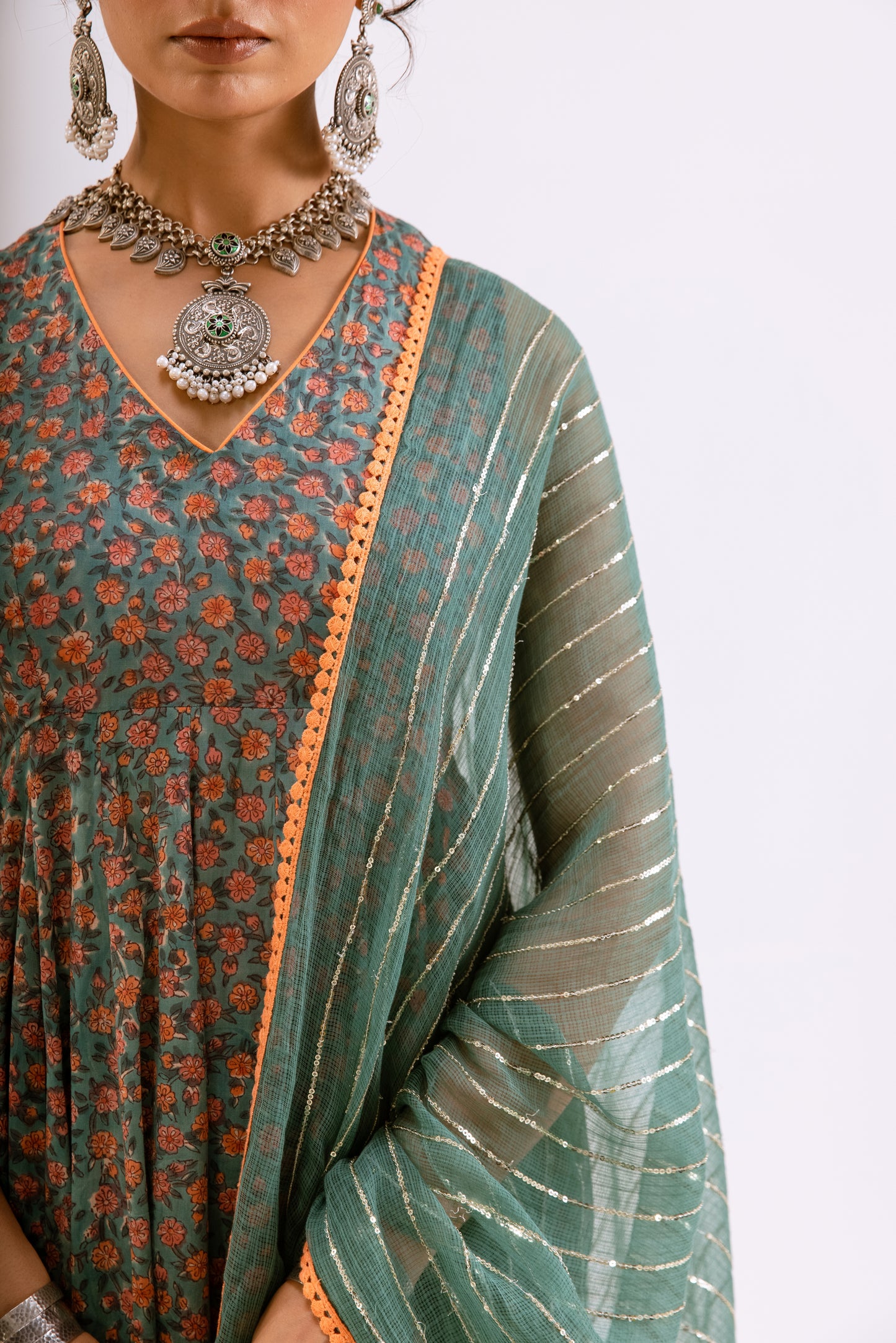 Sea Green Jaal - Sleeveless