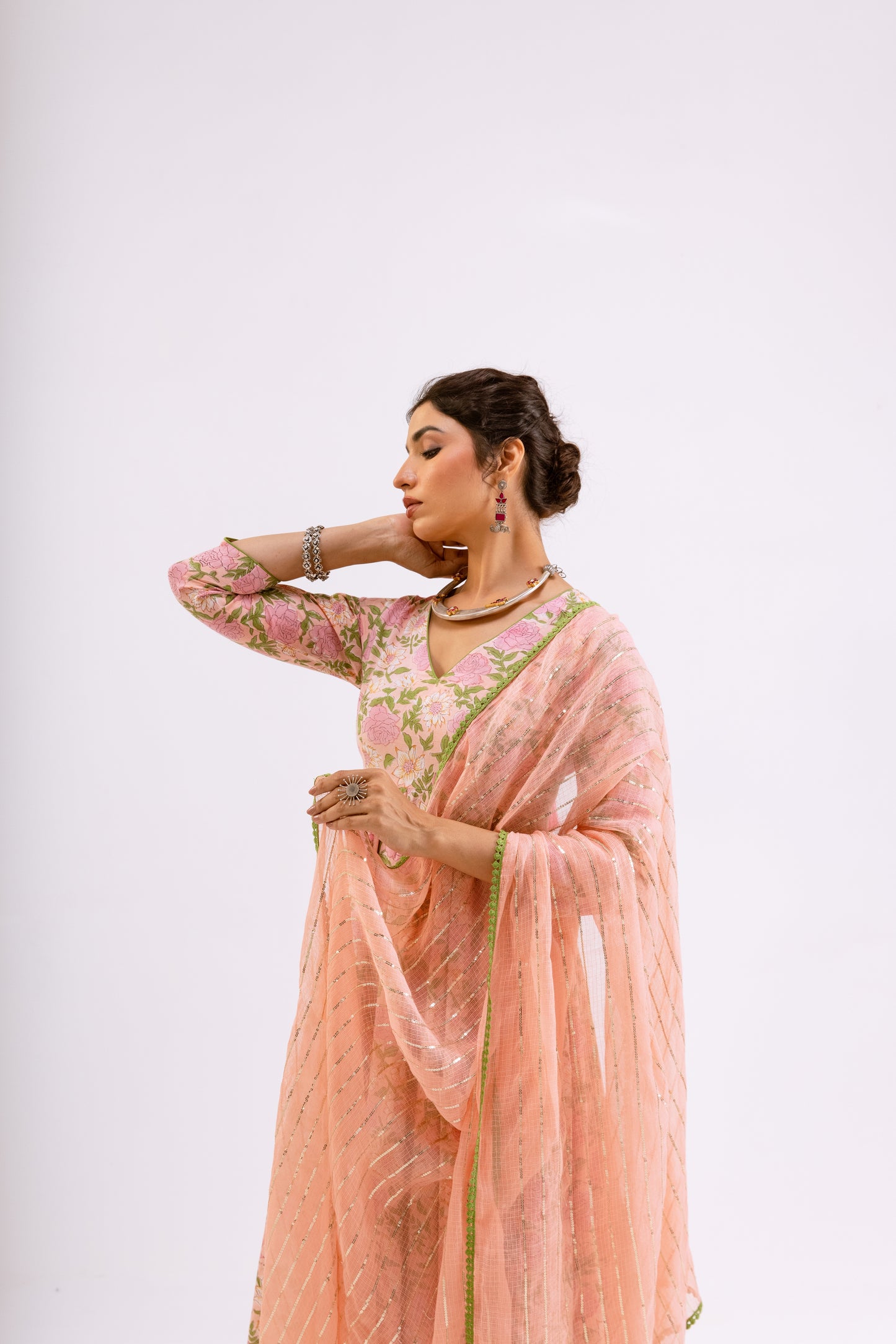 Gulabi Pink Jaal - Sleeved