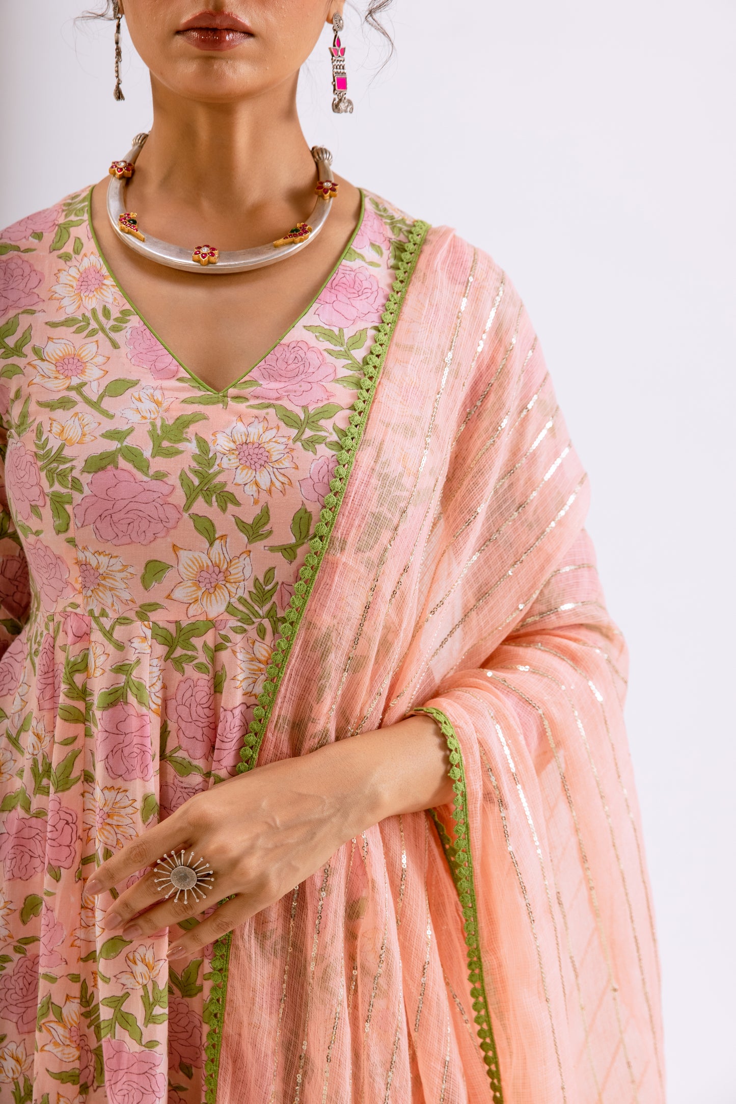 Gulabi Pink Jaal - Sleeved