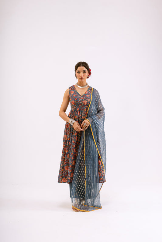 Dusky Blue Jaal - Sleeveless