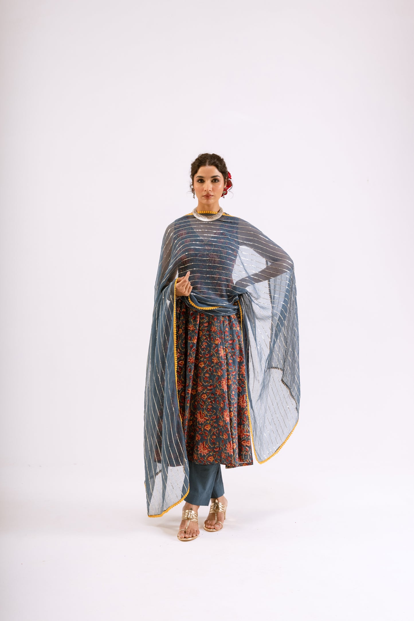 Dusky Blue Jaal - Sleeveless