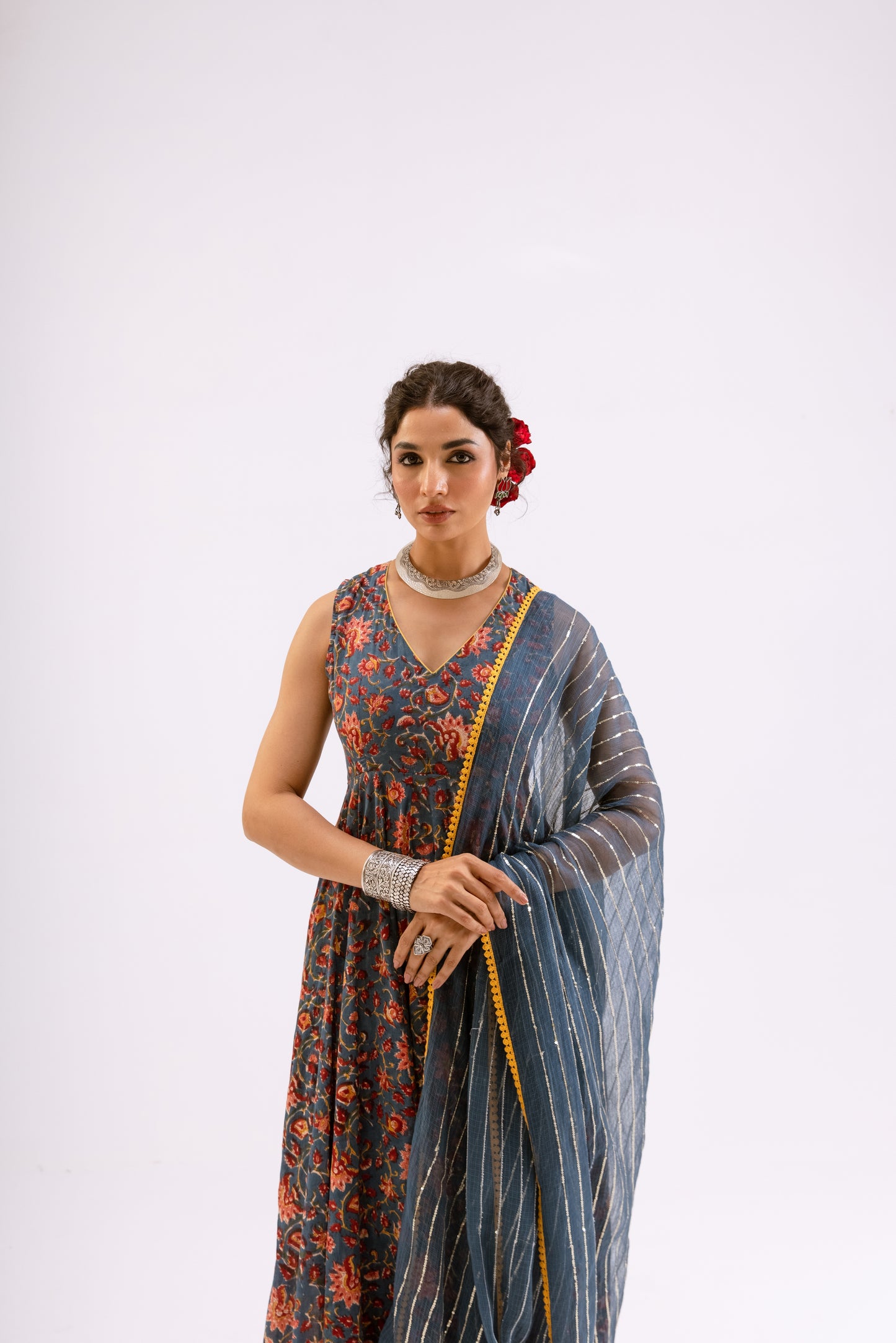 Dusky Blue Jaal - Sleeveless