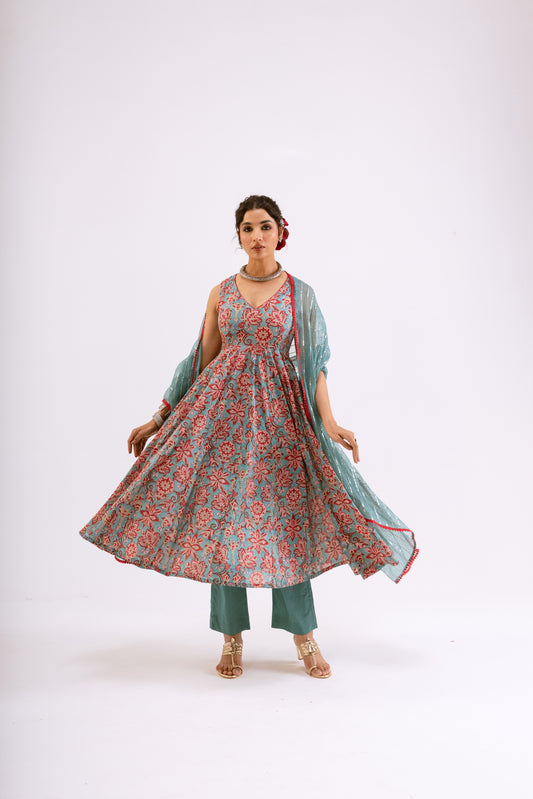 Dusty Teal Jaal - Sleeveless