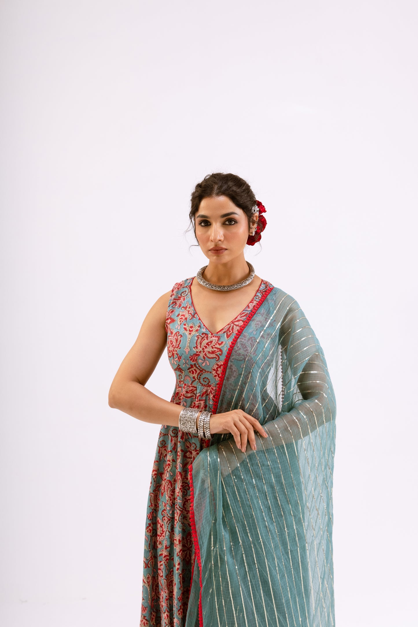 Dusty Teal Jaal - Sleeveless