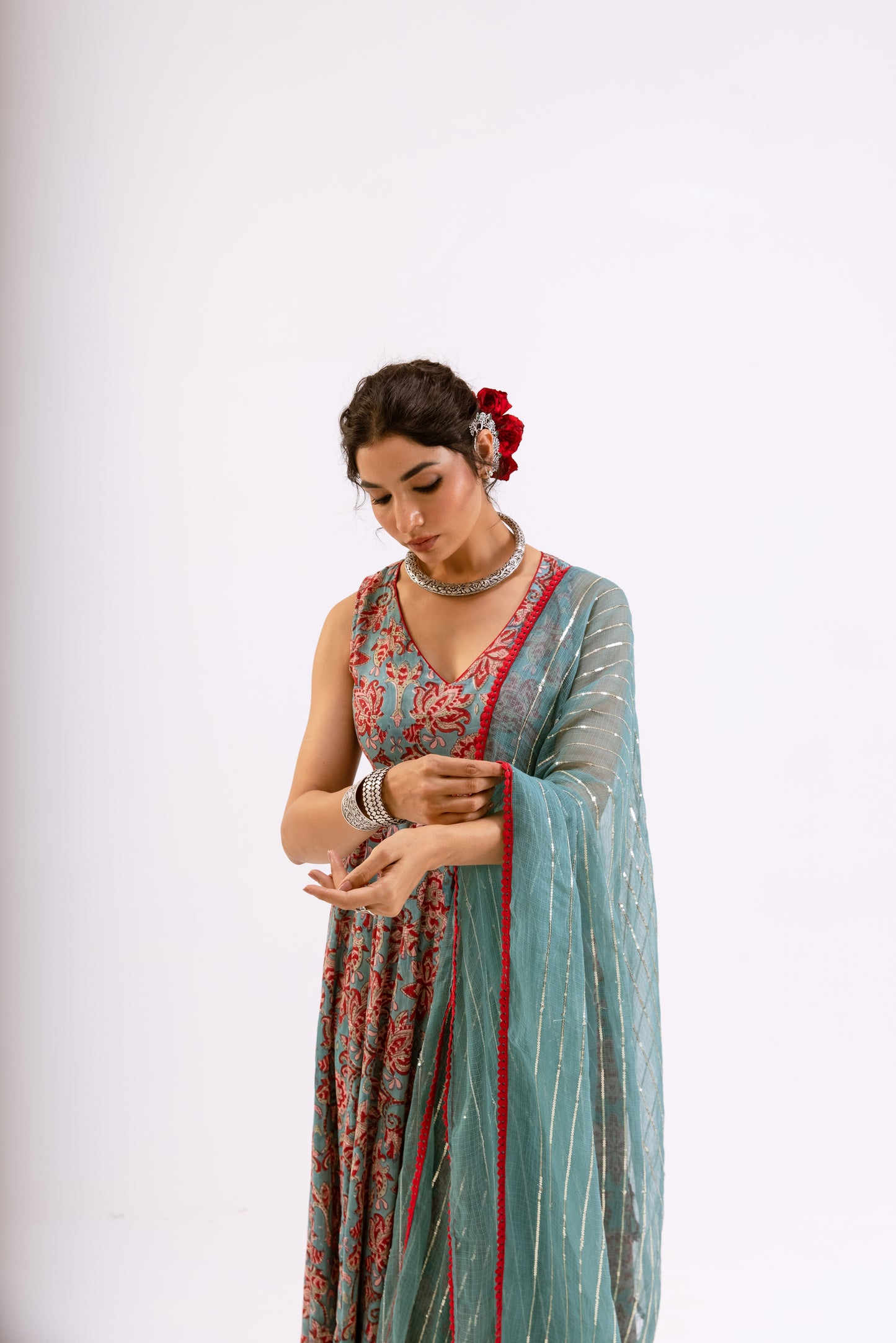 Dusty Teal Jaal - Sleeveless