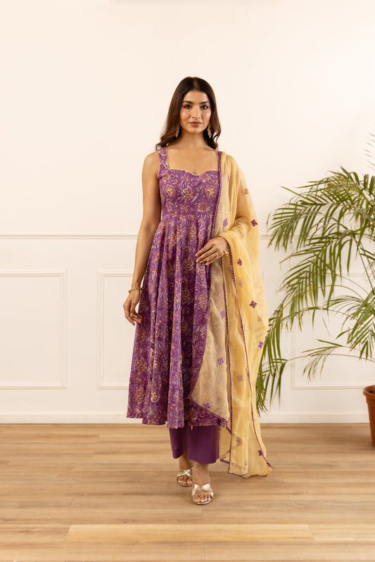 Deep Purple & Mustard Jaal (Sleeveless)
