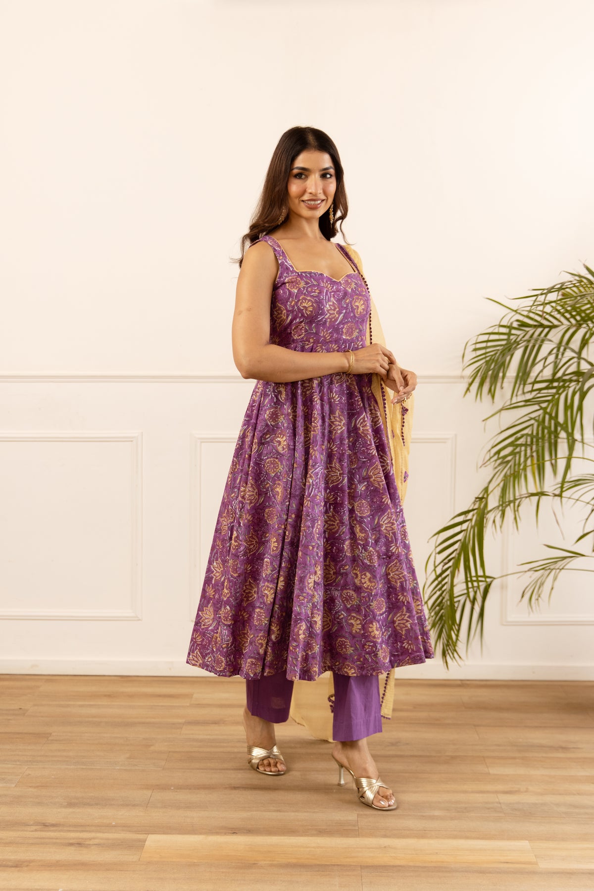 Deep Purple & Mustard Jaal (Sleeveless)