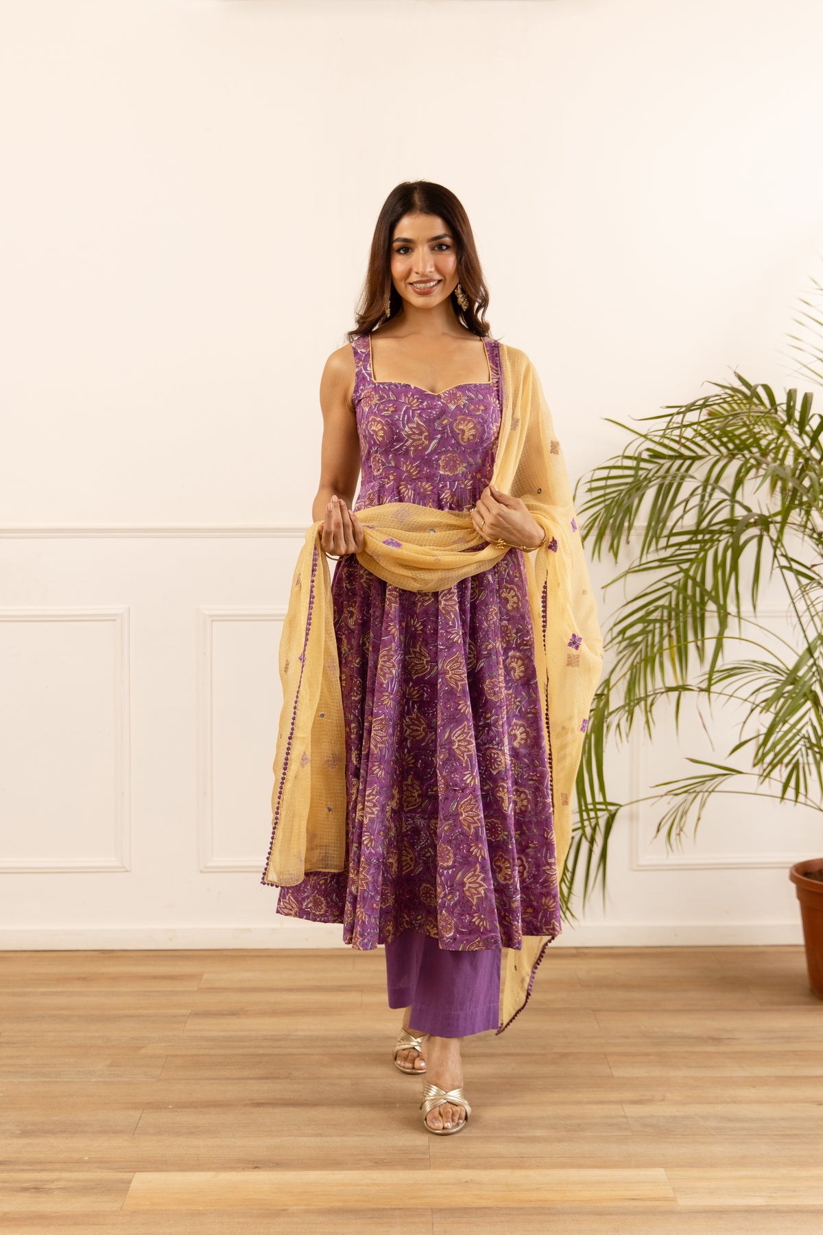 Deep Purple & Mustard Jaal (Sleeveless)
