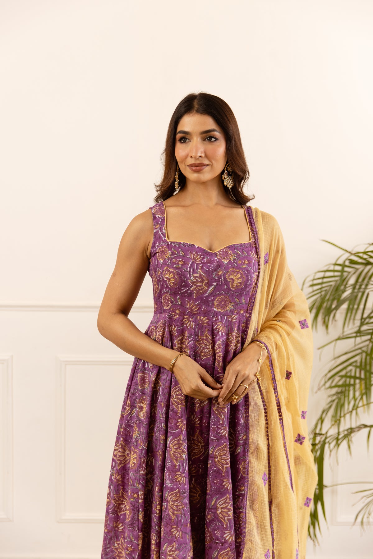 Deep Purple & Mustard Jaal (Sleeveless)