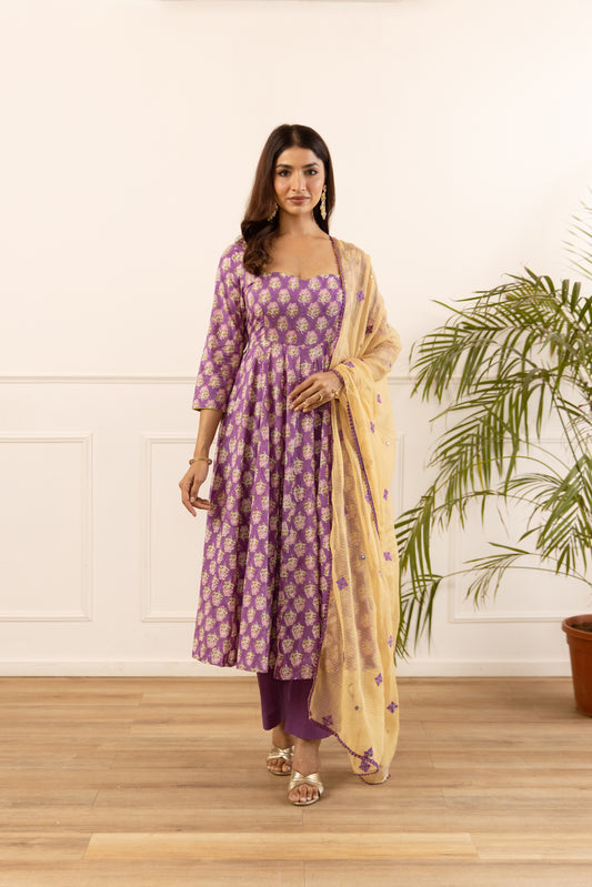 Orchid Purple & Mustard Butti (Sleeved)
