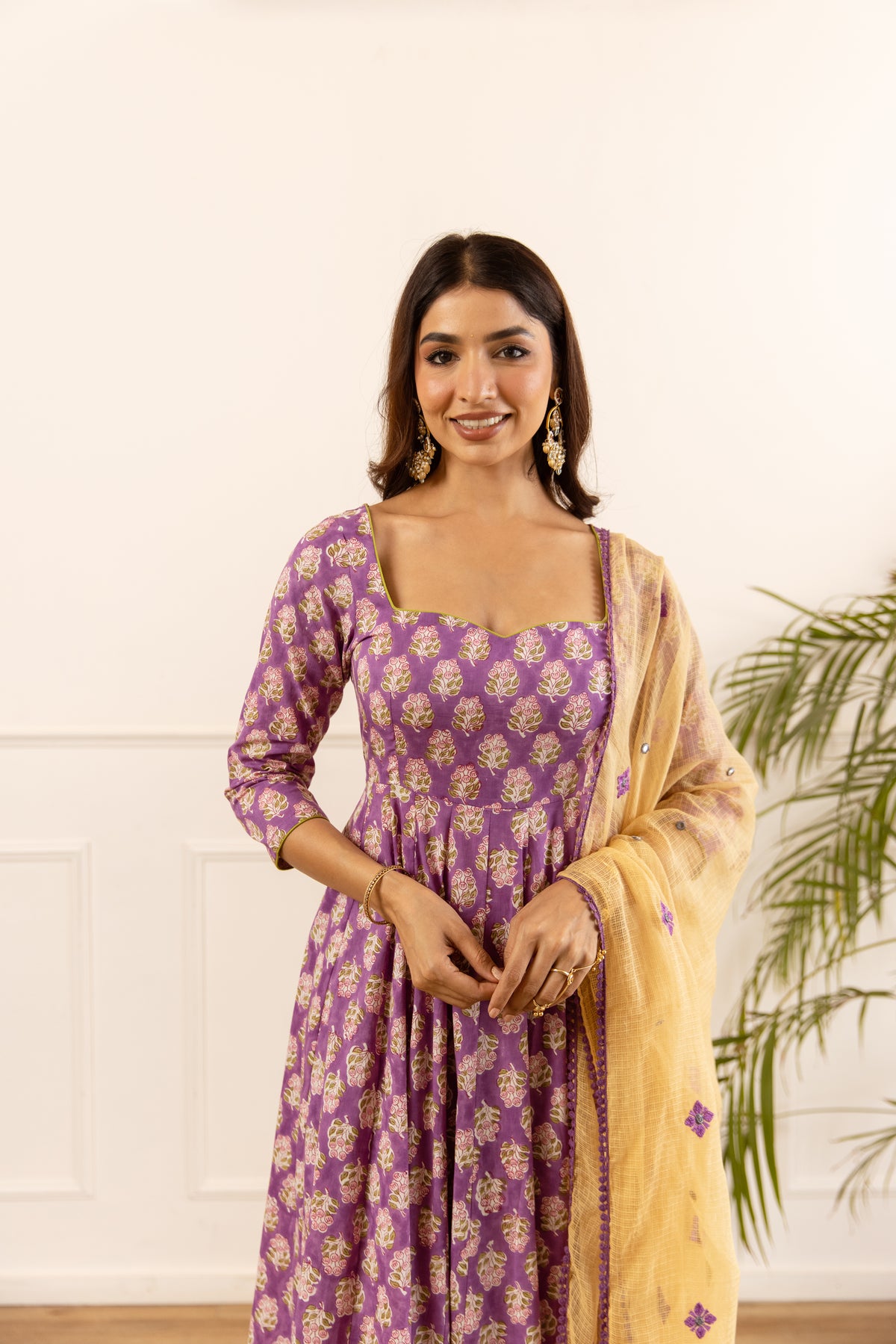 Orchid Purple & Mustard Butti (Sleeved)