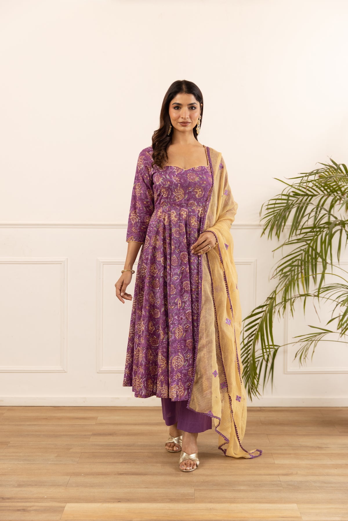 Deep Purple & Mustard Jaal (Sleeved)