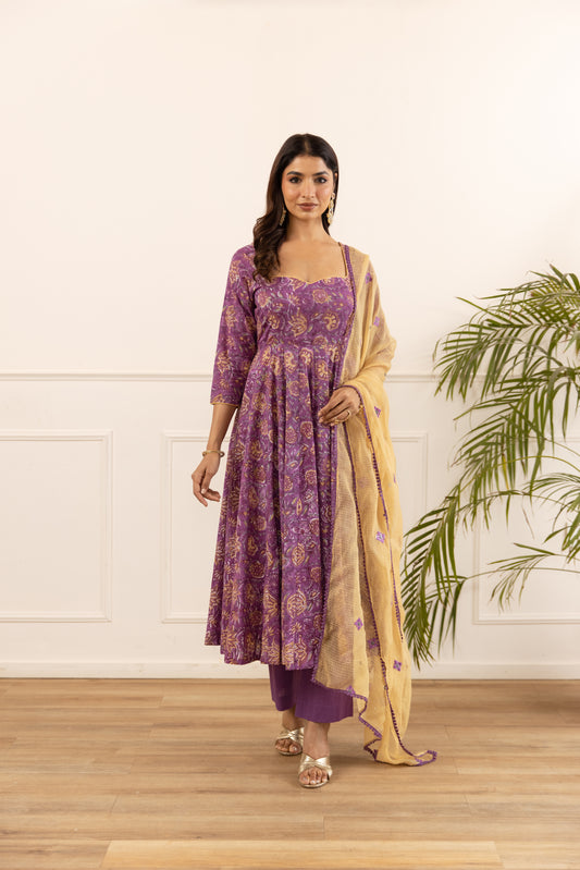 Deep Purple & Mustard Jaal (Sleeved)