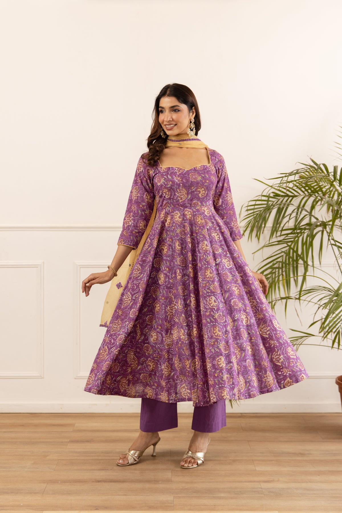 Deep Purple & Mustard Jaal (Sleeved)
