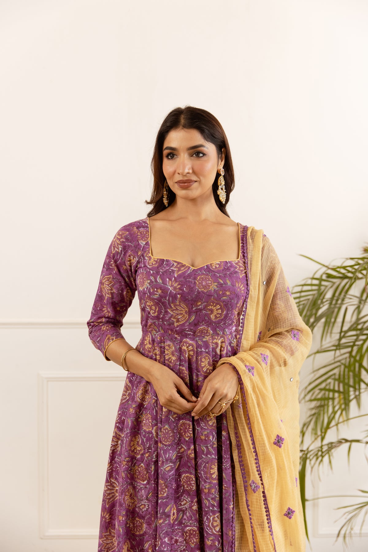 Deep Purple & Mustard Jaal (Sleeved)