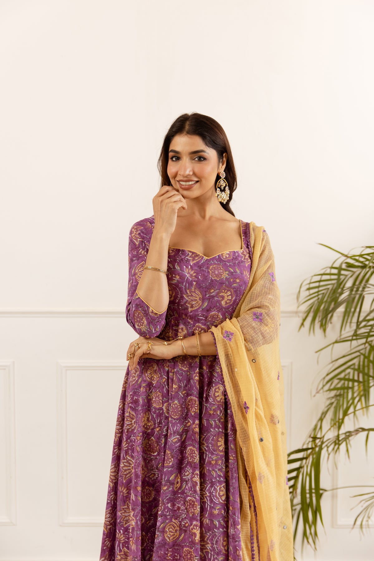 Deep Purple & Mustard Jaal (Sleeved)