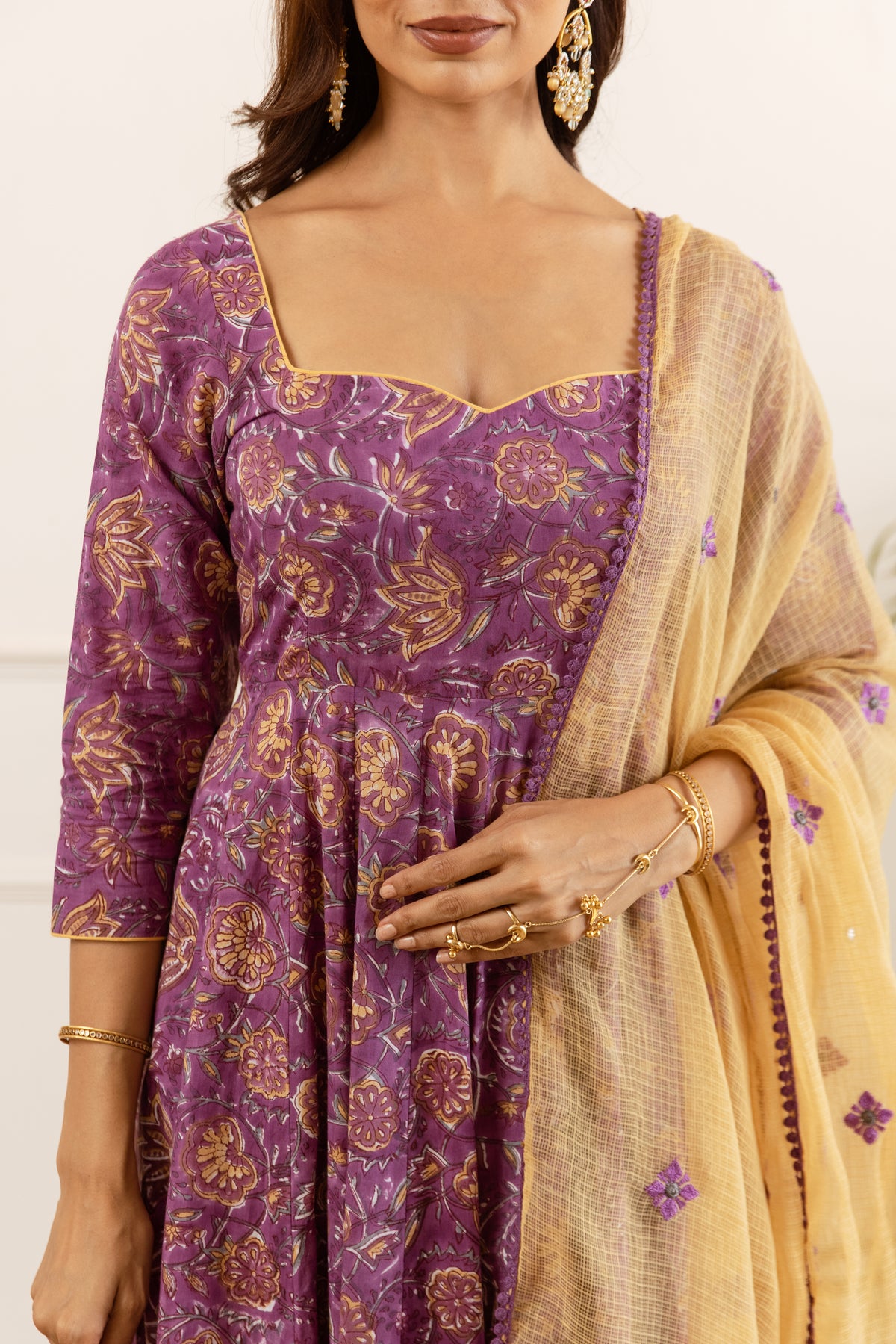 Deep Purple & Mustard Jaal (Sleeved)