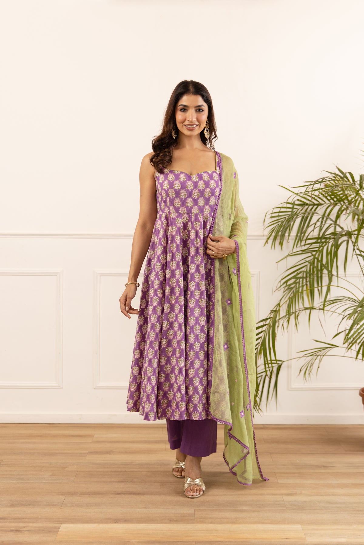 Orchid Purple & Pista Butti (Sleeveless)