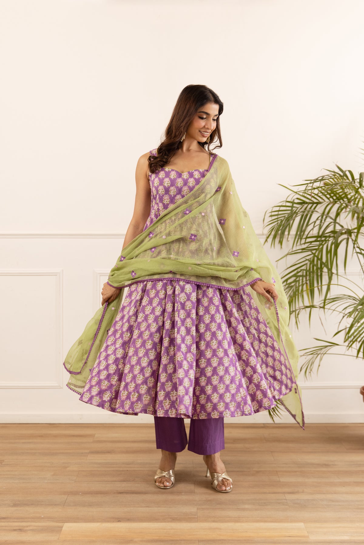 Orchid Purple & Pista Butti (Sleeveless)