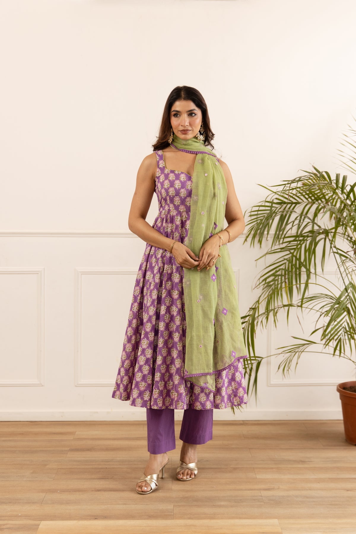 Orchid Purple & Pista Butti (Sleeveless)