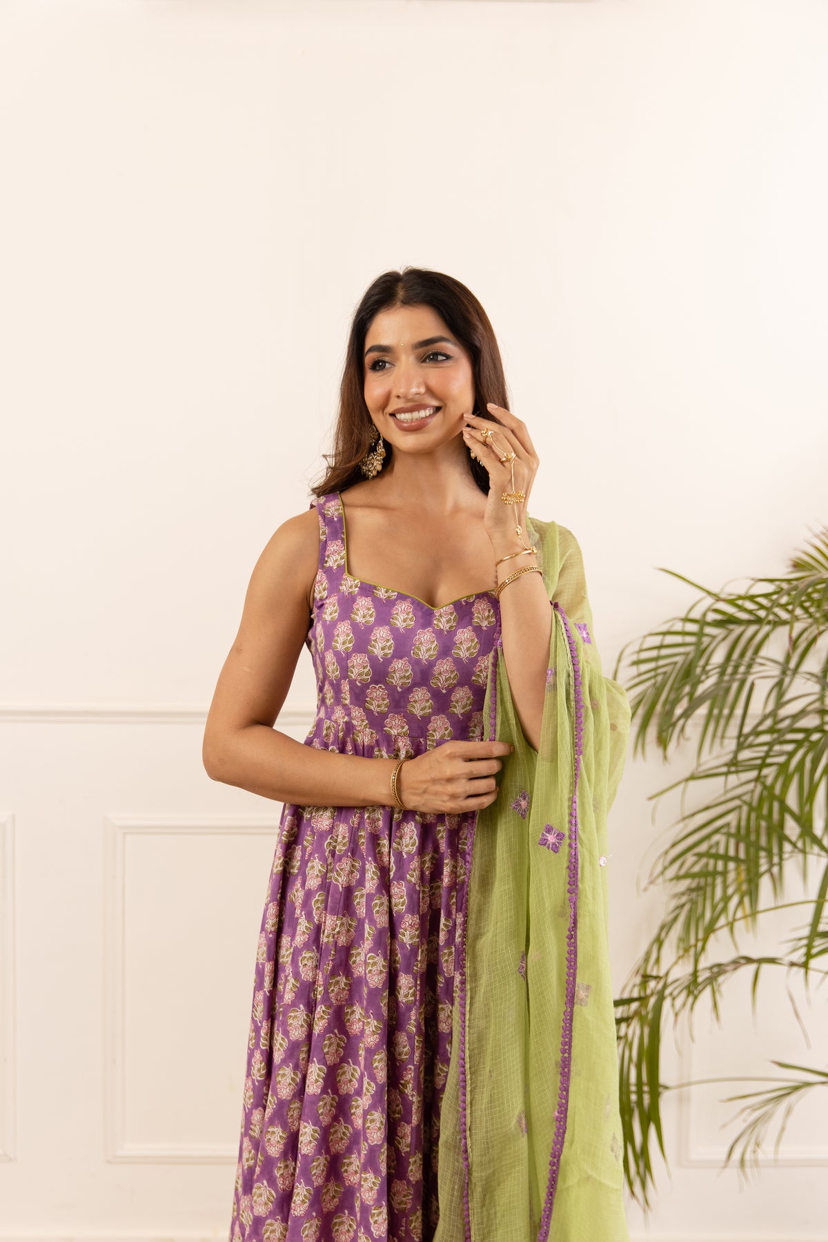 Orchid Purple & Pista Butti (Sleeveless)